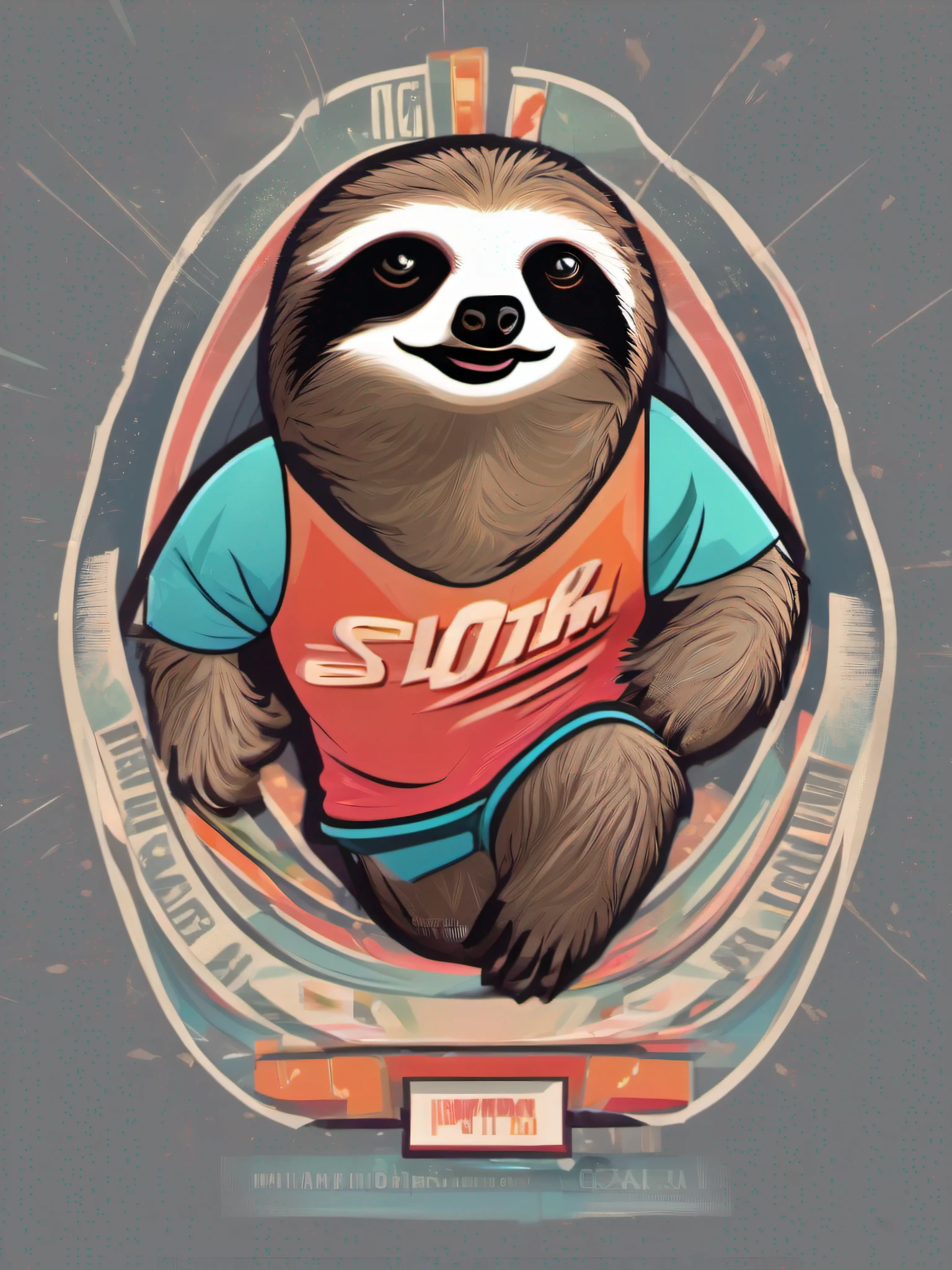 isolated vector-art t-shirt illustration of a sloth running a marathon with determination and perseverance. The sloth should be portrayed as a marathon master, wearing a sweatband and running shoes. Use a mix of vibrant and calming colors to depict the sloth's steady progress in the race. The background can include elements like cheering spectators or a marathon route, highlighting the sloth's achievements. This design celebrates the idea that slow and steady efforts can lead to great accomplishments, isolated, no-background, in the style of 0mib