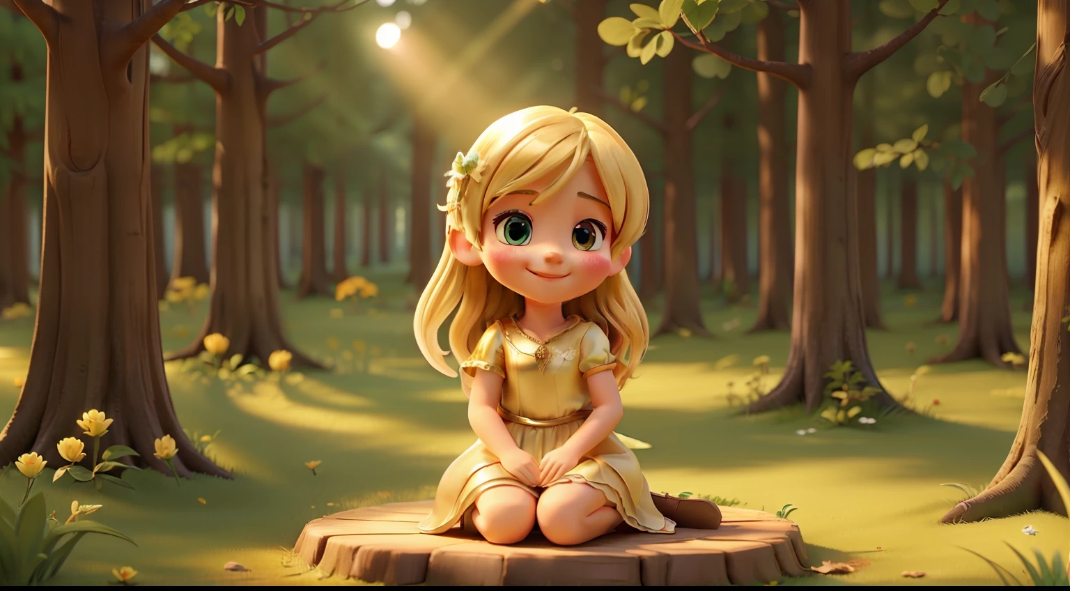 "A golden light shone in the sky, and a forest fairy appeared smiling." ((Best Quality)), ((Masterpiece)), (Detailed: 1.4), 3D