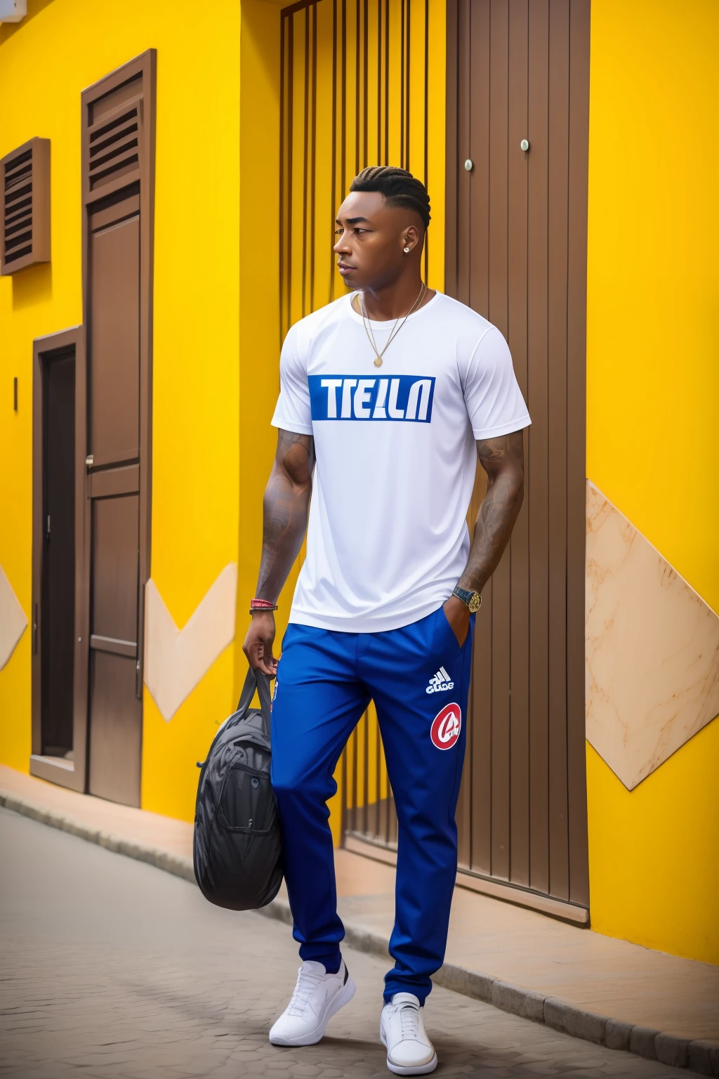 homem latino-americano (Alto detalhamento) (Alto realismo), (Pele moreno: 1.4), cabelo dread masculino curto, roupas Streetwear, cargo pants, luxury accessories, em frente do cristo redentor, na cidade do Rio de janeiro em dia de sol, with several tourists around, impeccable details, Realista, 8k, RTX, sombreamento perfeito