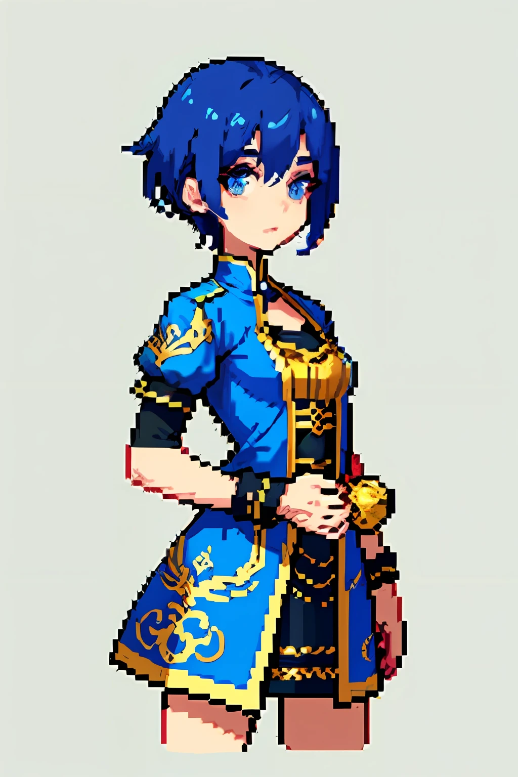 Blue hair, warriors, (tmasterpiece, top-quality, best qualityer), pix, pixelart, 1girll, (best qualityer:1.3),(tmasterpiece:1.1),(illustratio:1.2),(ultra - detailed:1.2)