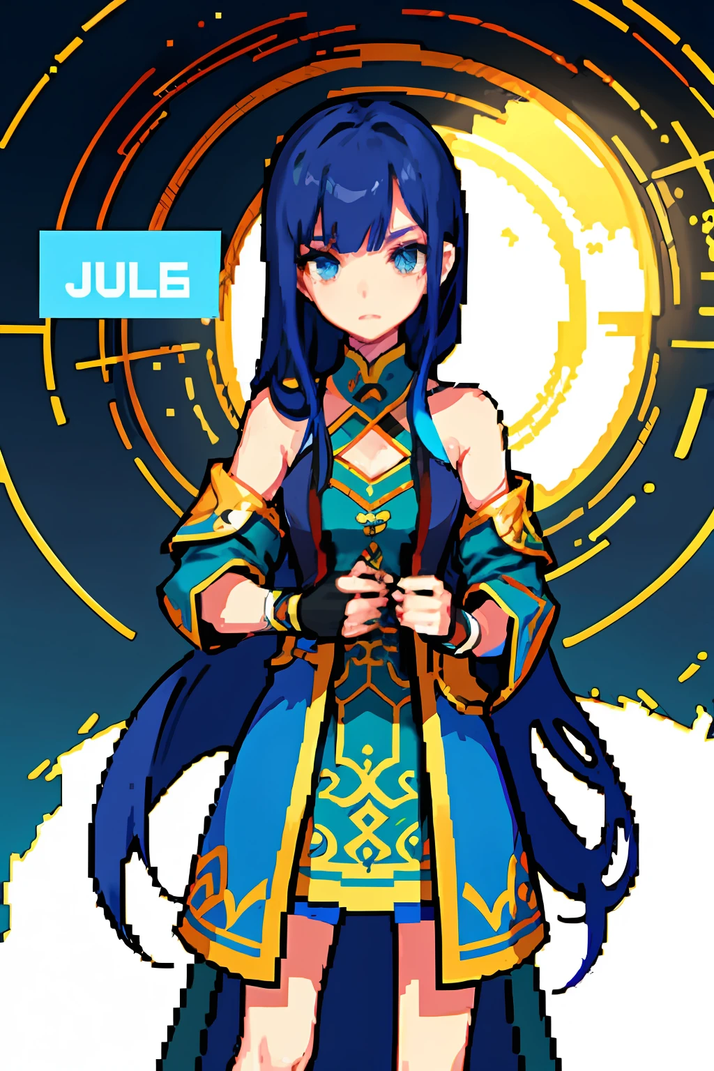Blue hair, warriors, (tmasterpiece, top-quality, best qualityer), pix, pixelart, 1girll, (best qualityer:1.3),(tmasterpiece:1.1),(illustratio:1.2),(ultra - detailed:1.2)