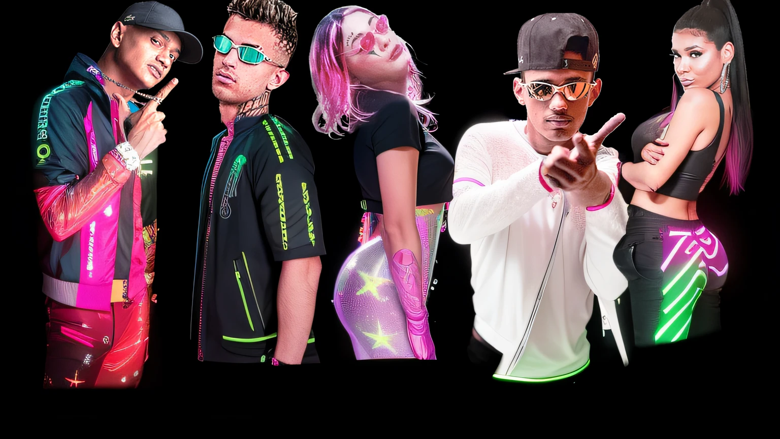 detalhes neon. efeito de luzes de led coloridas. Roupas Neon. Roupas futuristas. Roupas Glitter. Roupas com textura prateada.