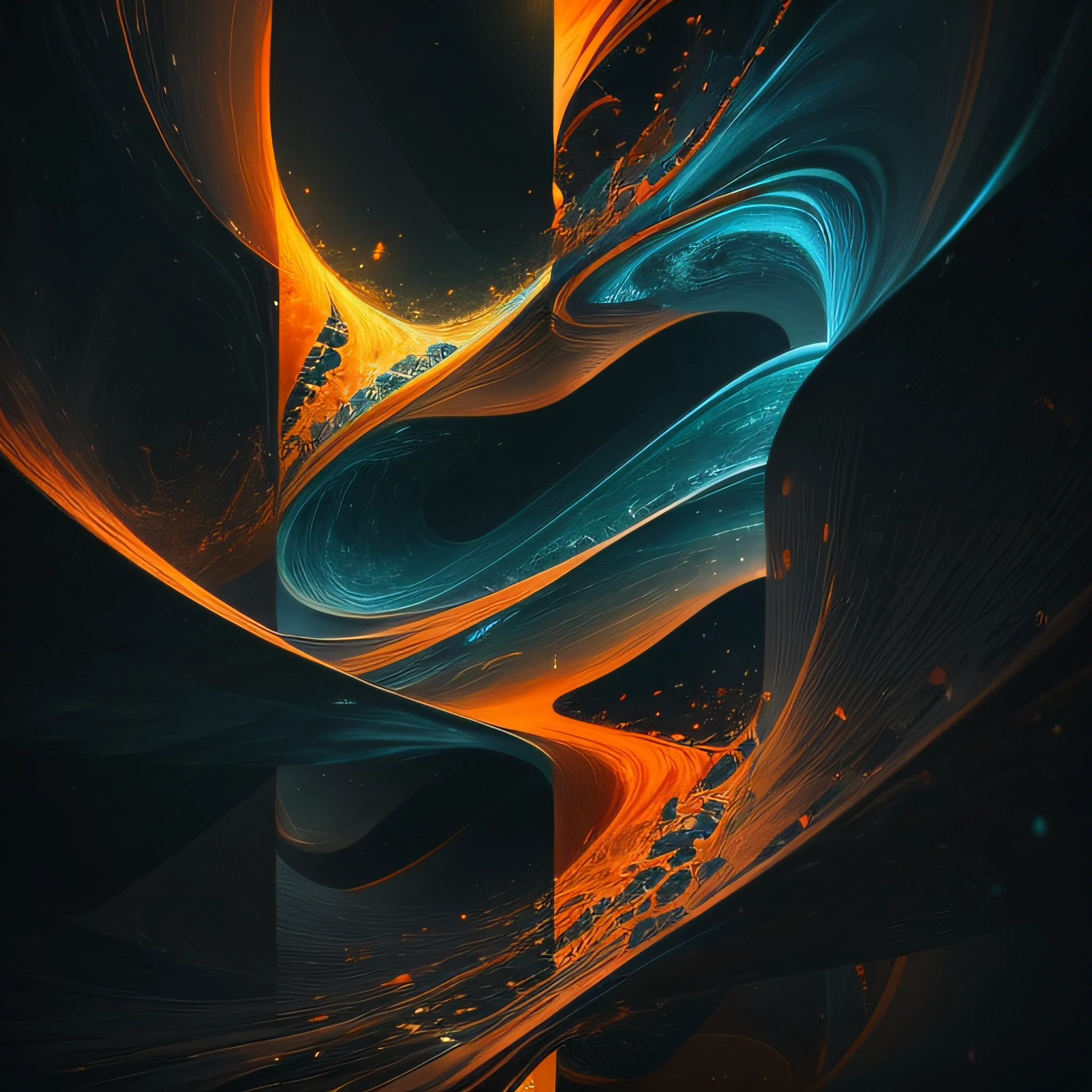 abstract image of computer-created waves, in the style of orange and blue, layered gestures, colorful installations, nature-inspired shapes, uhdmage, free-flowing lines, redshift