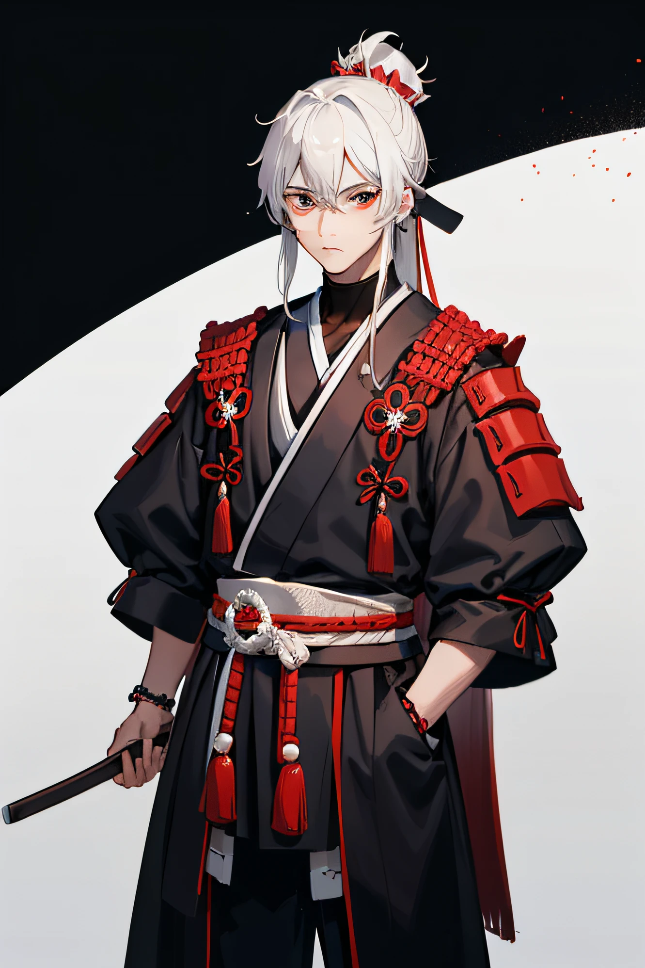 Samurai homem cores vermelho preto e branco estampa camisa