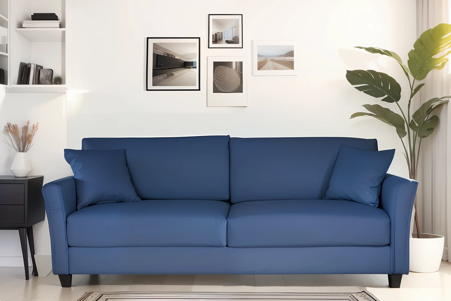 living room interior with minimalist decor, 4 different perspetive, wide angle,
