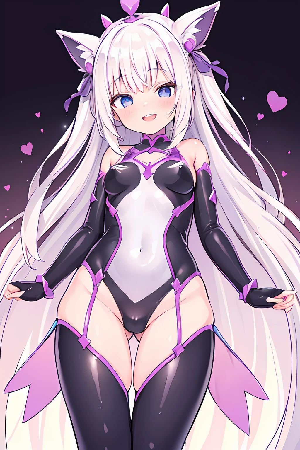 NSFW girl Two arms show teeth Double teeth like anime Smiling smile Curvaceous Shy face Very blush Very transparent bodysuit station Emphasis on the crotch to stand View from below