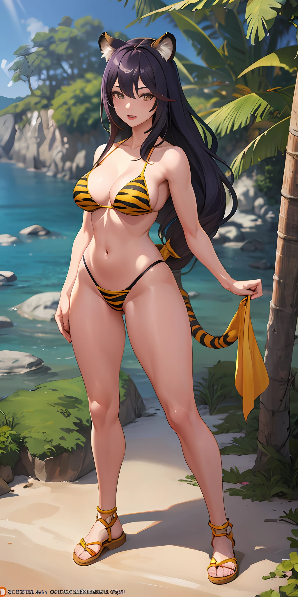 1GIRL STANDING STRAIGHT, a cartoon image of a woman in A yellow bikini with tiger stripes, japanese model, japanese, realistic young gravure idol, senna from league of legends, monokini, full body picture, full body concept, cushart krenz, lowres, commission for high res, attire: bikini, fullbody commission for, full body!, white long hair