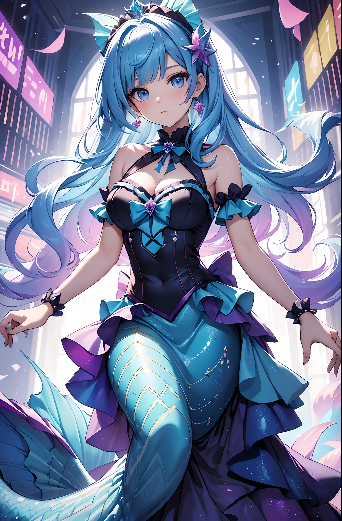 best qualityer,tmasterpiece,Ultimate resolution,downy,Extremely colorful,Colorful,Mermaid princess,Lolita dress,Fishtail
