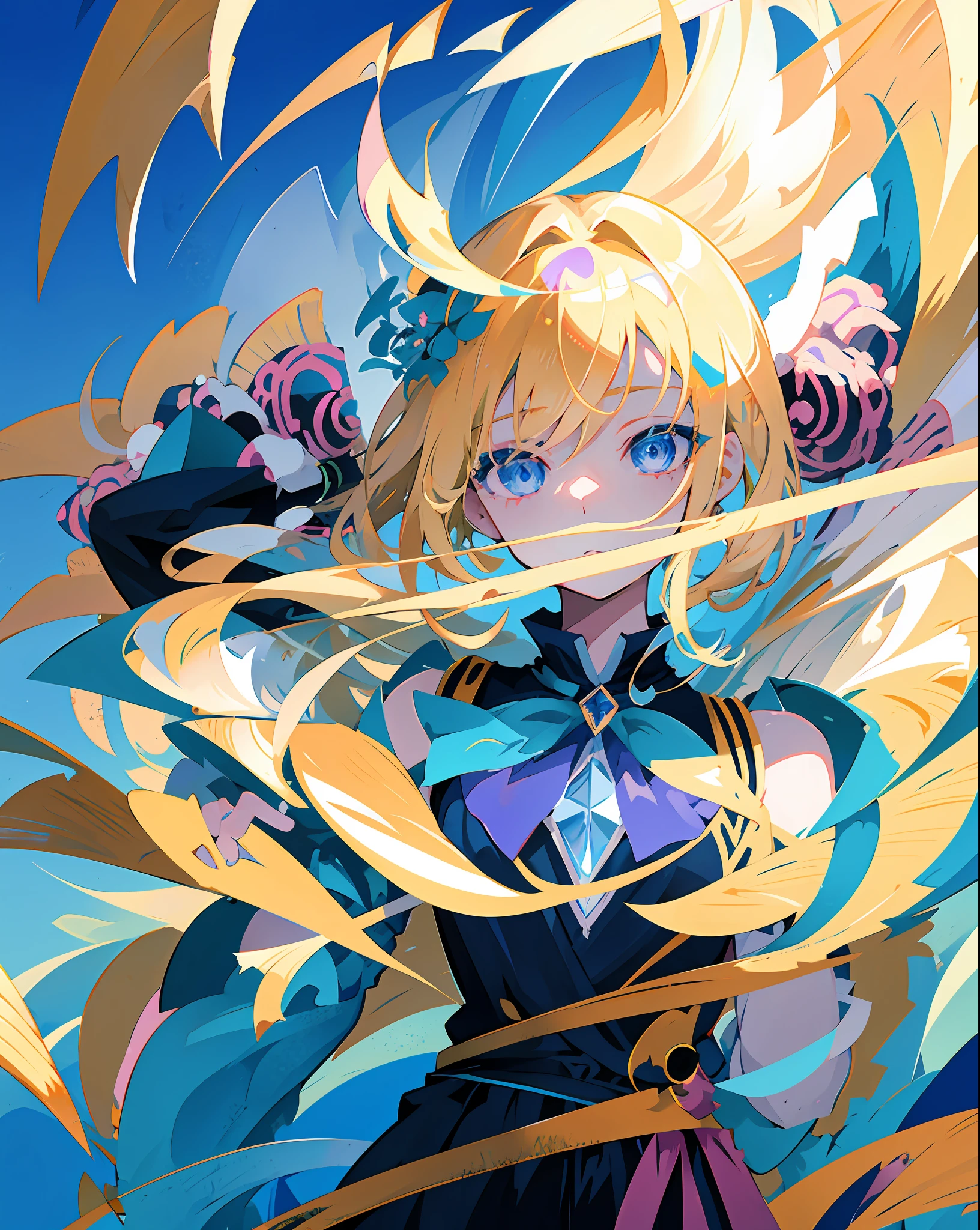 Blonde hair anime girl with blue eyes and scissors, Stunning anime face portrait, zerochan art, Beautiful Anime Portrait, anime style portrait, anime style 4 k, Beautiful Anime Face, Anime Art Style, digital art on pixiv, detailed portrait of an anime girl, beautiful anime art style, High quality anime art style, digital anime art, digital art in anime style
