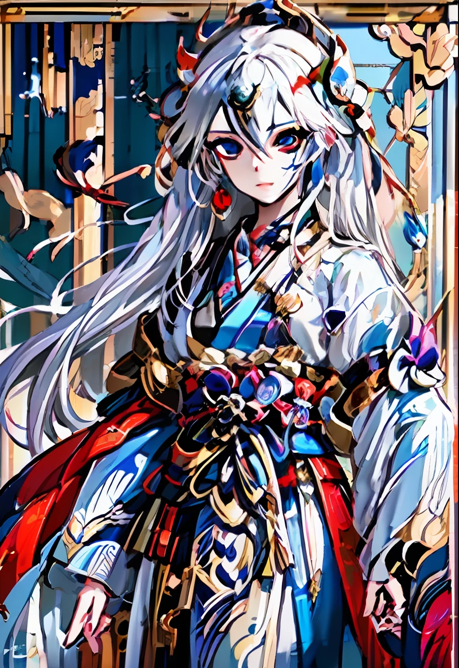 anime character with a fan and a dress and a fan, onmyoji, onmyoji detailed art, onmyoji portrait, lunar themed attire, kingyo character, from kingyo, loli, stylized anime, concept art of comiket cosplay, wearing kimono armor, small loli girl, traditional japanese concept art, dapper dream demon, pixiv style