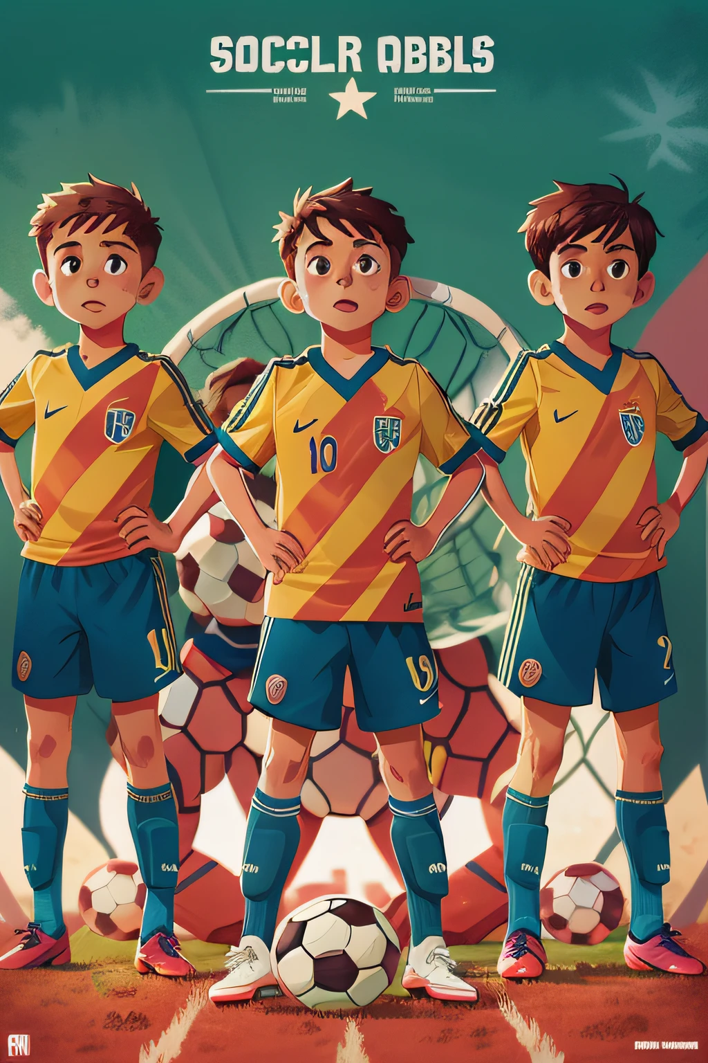 poster com time de futebol(soccer) infantil, com meninos de 9 anos