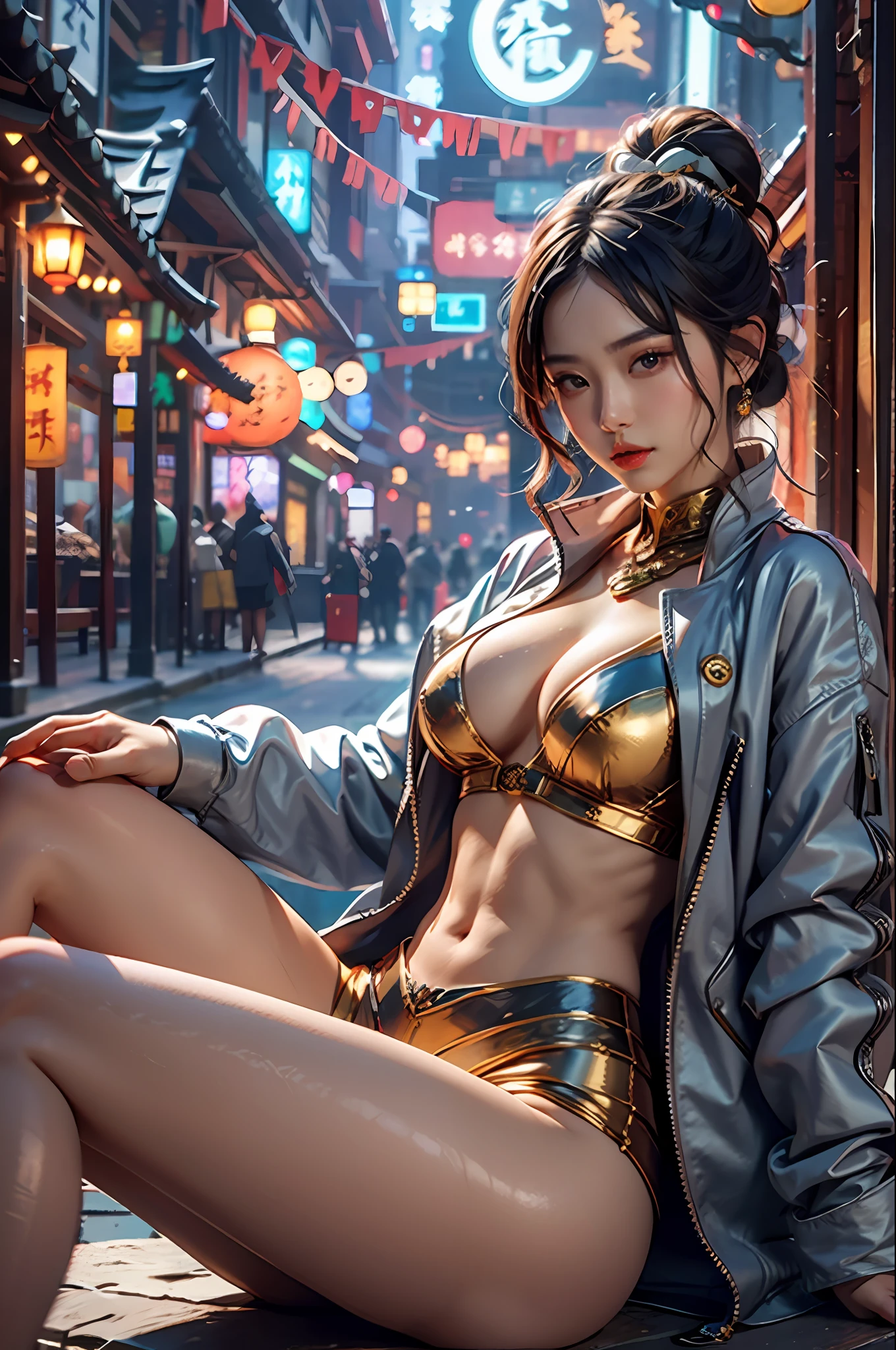 best qualtiy,tmasterpiece,超高分辨率,(realisticlying:1.4),xiuxian,arma,Detal Face,huge tit,1girll,独奏,arma,,(Magical Circle:1.2),xiuxian,The upper part of the body,a beauty girl,full bodyesbian,naked private parts,east asian architecture,Jacket,buliding,