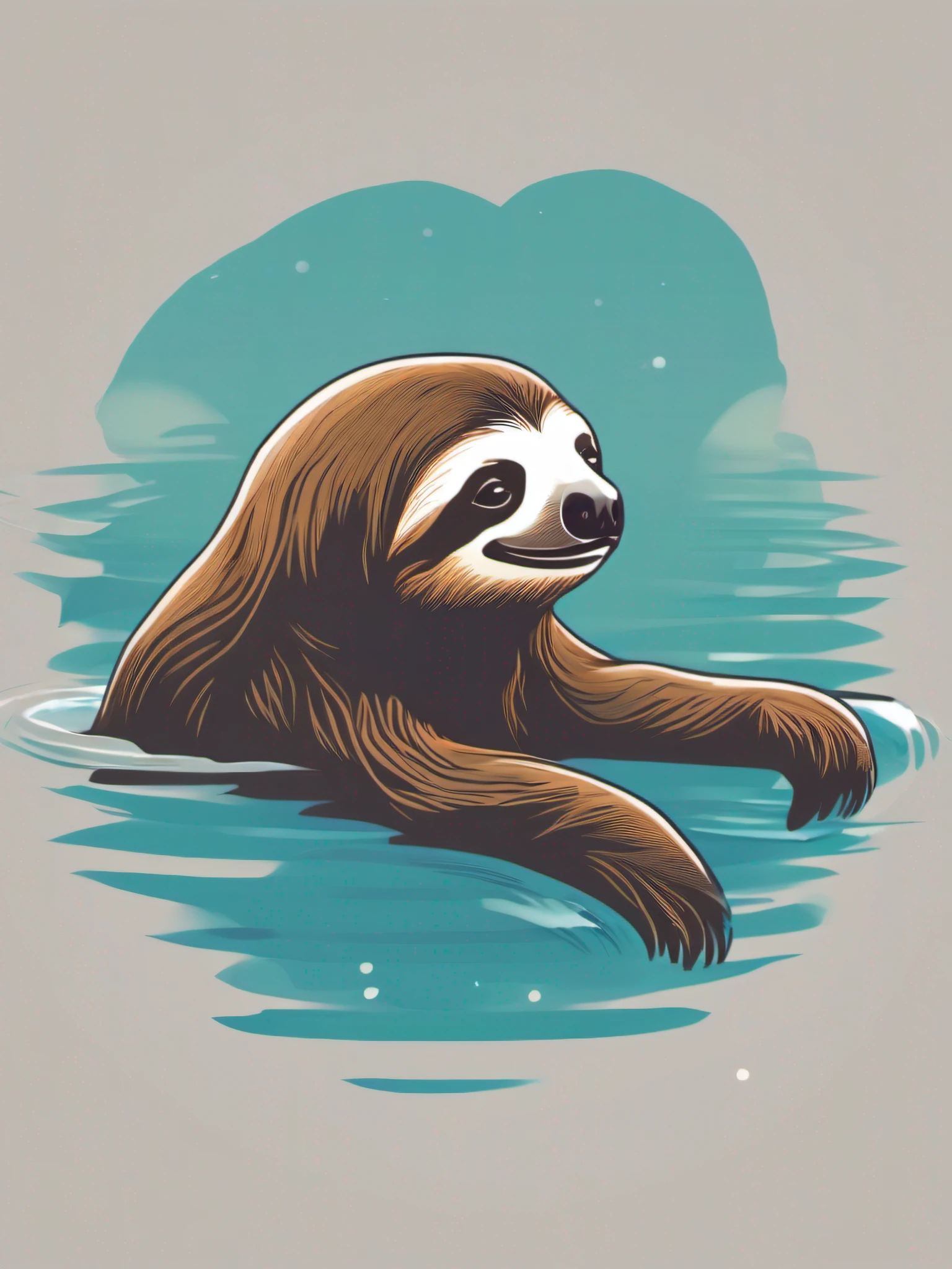 isolated vector-art t-shirt illustration of a sloth gracefully swimming through the water. The sloth should be portrayed in a peaceful and serene manner, with outstretched arms and legs as it glides through the water. Use soothing and cool colors to create a sense of tranquility and calmness. The background can be minimal, focusing on the sloth's graceful movement. This design celebrates the sloth's ability to find serenity in the water and encourages viewers to embrace moments of relaxation and peace, isolated, no-background, in the style of 0mib