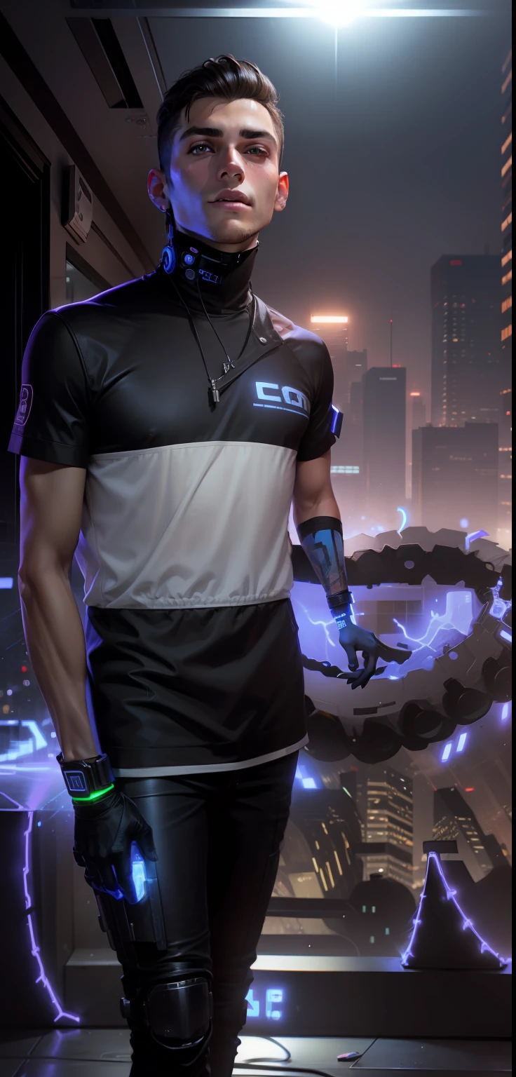 Change background cyberpunk handsome boy, realistic face 8k, ultra realistic