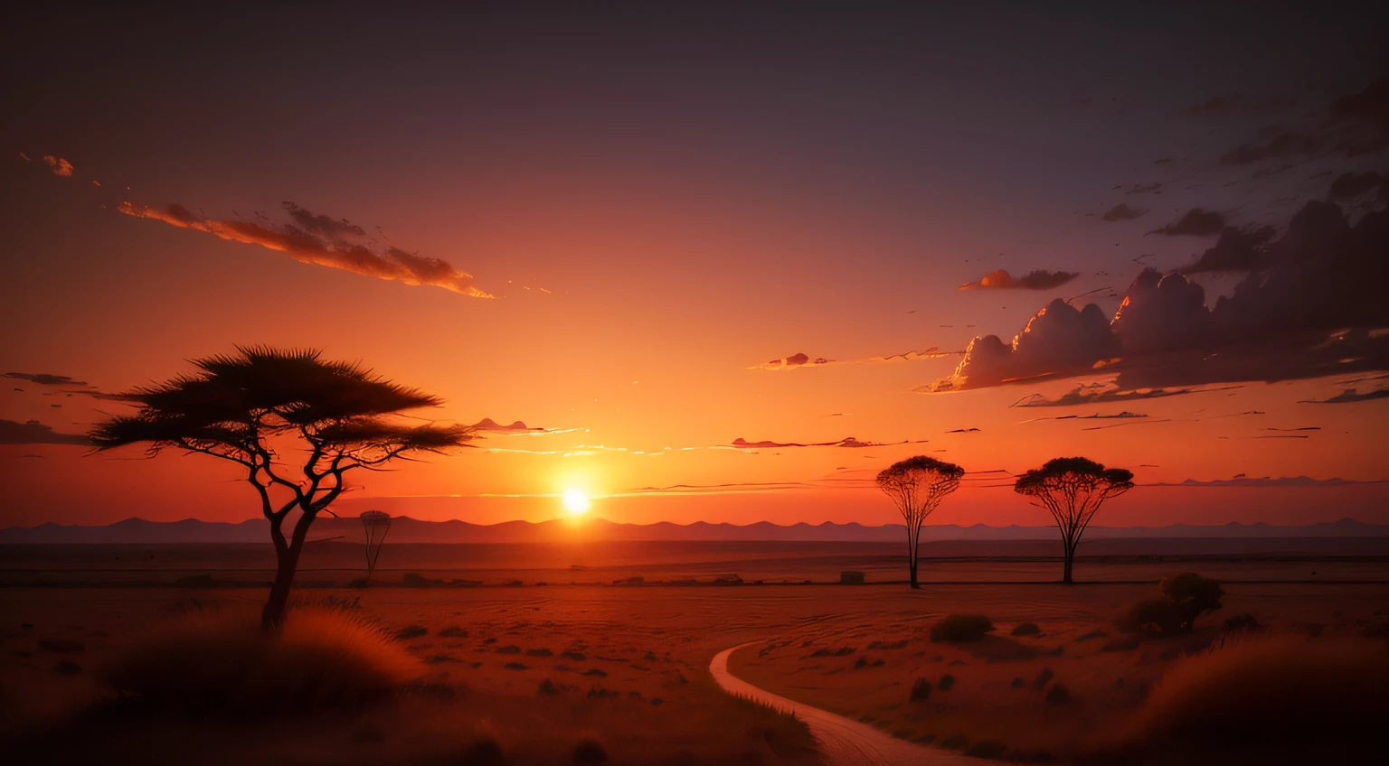 Image of a sunset on the African savannah, illuminating the wild and untamed landscape
