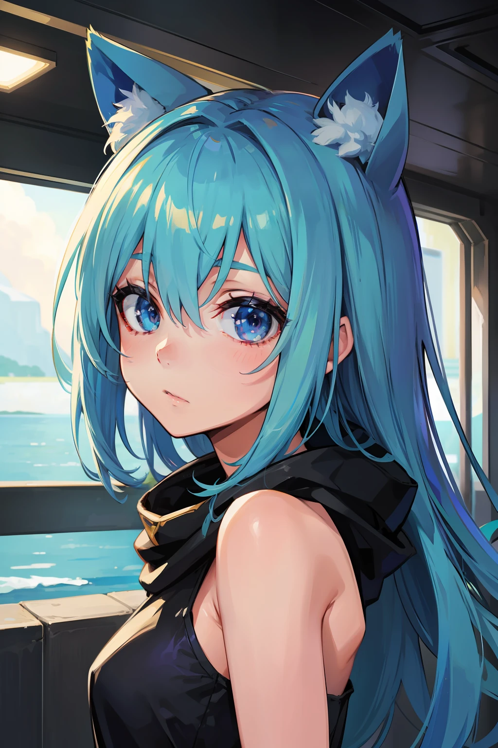 blue hair, white eye girl
