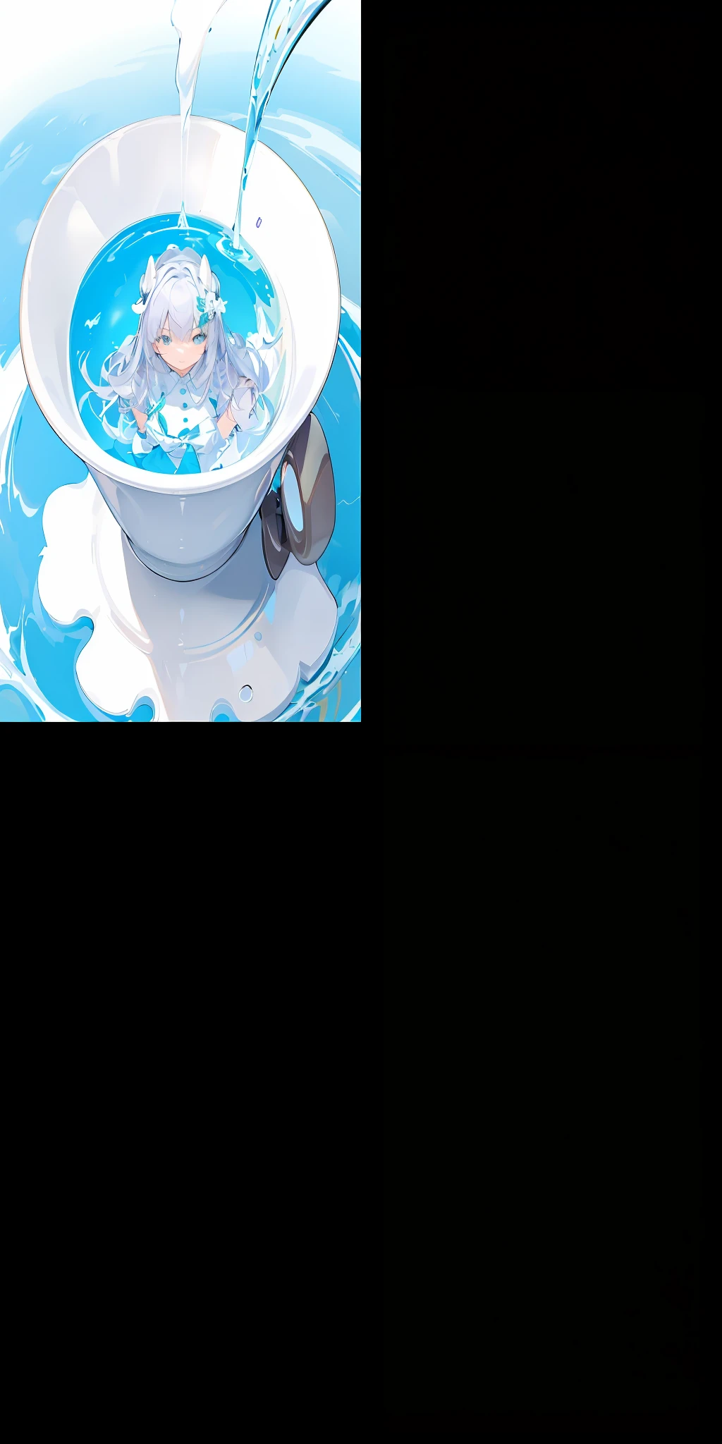 Curly-haired character girl squatting in a small toilet