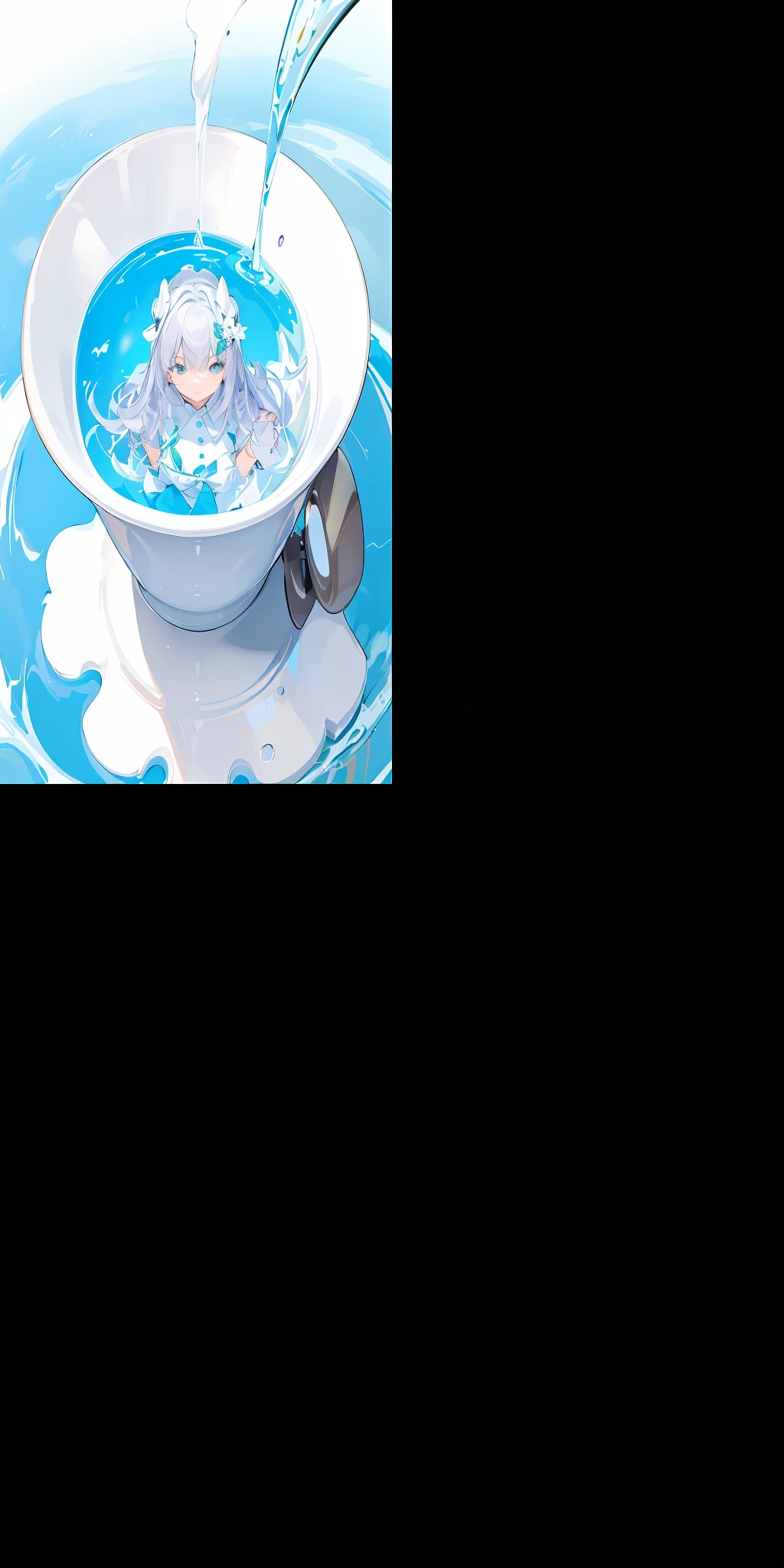 Curly-haired character girl squatting in a small toilet