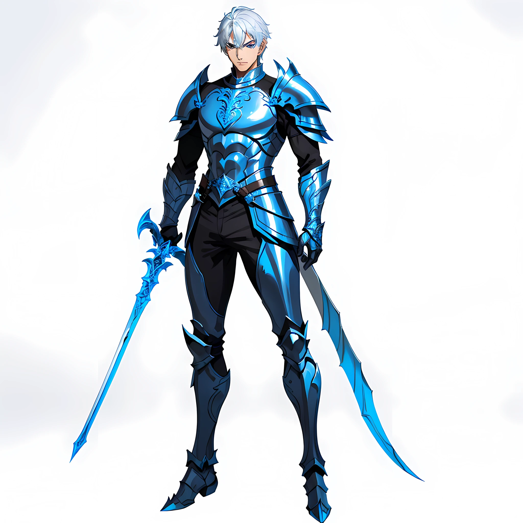 Alafed image of a man in armor with a sword, a human male paladin, Blue Armor, Blue armor inspired by dragons, with sleek silver armor, Official Character Art, Malepaladin, blue and ice silver color armor, ( ( character concept art ) ), berserk skullknight black armor, With sleek silver metal armor, draconic looking armor