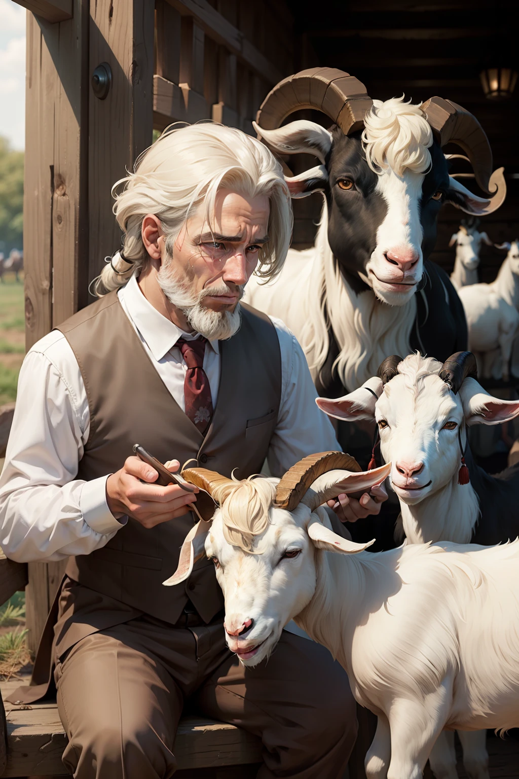 Goats and 10 tied men
