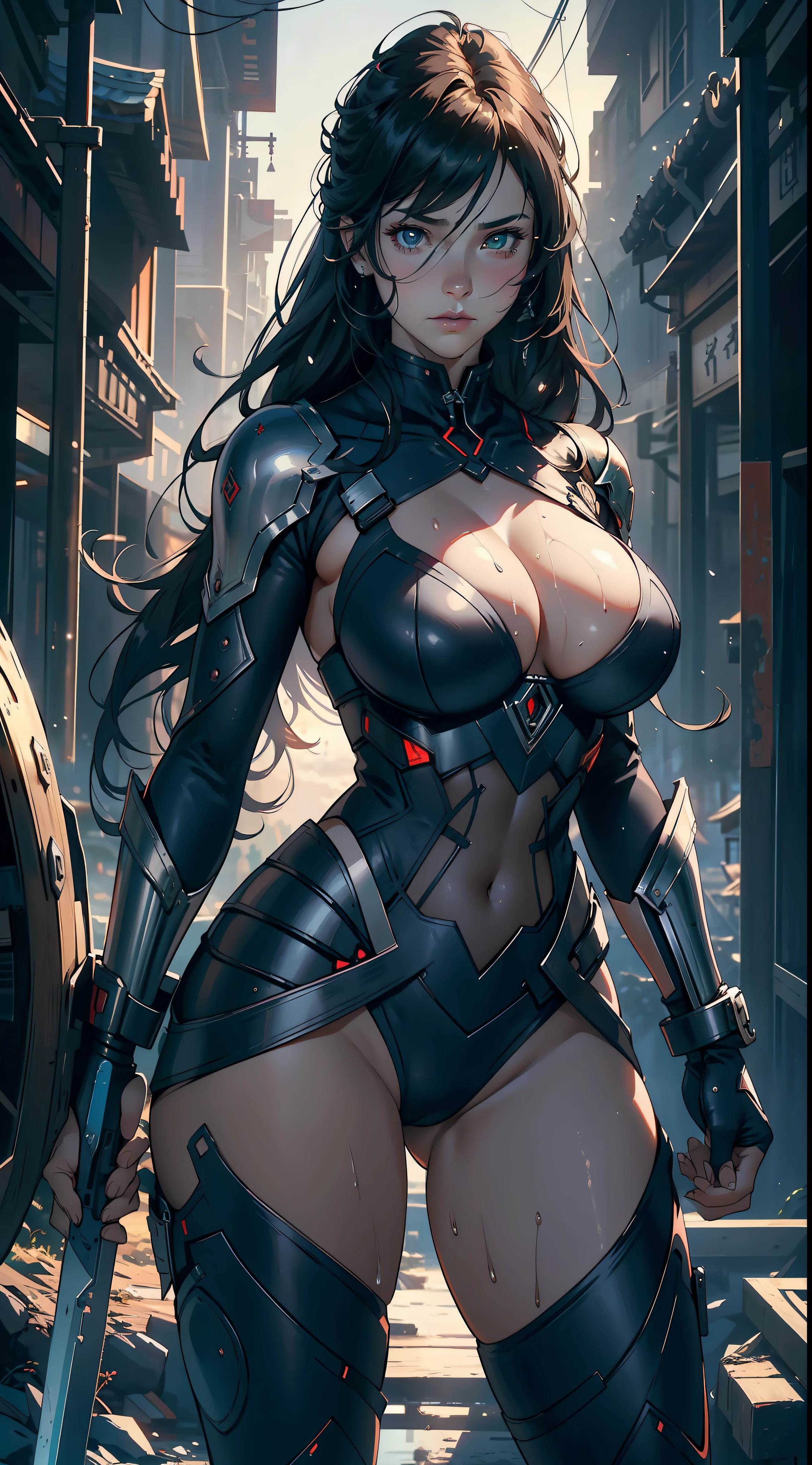 1female,45 yers old,Huge breasts, 独奏,wonder women,cyber punk perssonage,head band, Pornographic exposure,coniferous forest,at winter season, She has long flowing black hair, Bare genitalia,hail,Bigchest, From the front side, Wet straight hair, Sweating profusely,Petting the ,mostly cloudy sky,(tmasterpiece),(Very detailed CG unity 8K wallpaper),best qualtiy,cinmatic lighting,detailed back ground,beatiful detailed eyes,Bright pupils,(Very fine and beautiful),(Beautiful and detailed eye description),ultra - detailed,facing at camera,A high resolution,ultra - detailed),Very long hair,Combat posture,Sword in one hand and shield in the other,Emotive expressions,Flushed complexion,is shy,Chest sagging,nakeness, Expose the genitals,revealing breasts,Camel toes,with no underpants,extremely large bosom,Extremely colorful,Most detailed,fully body photo,The face is well lit