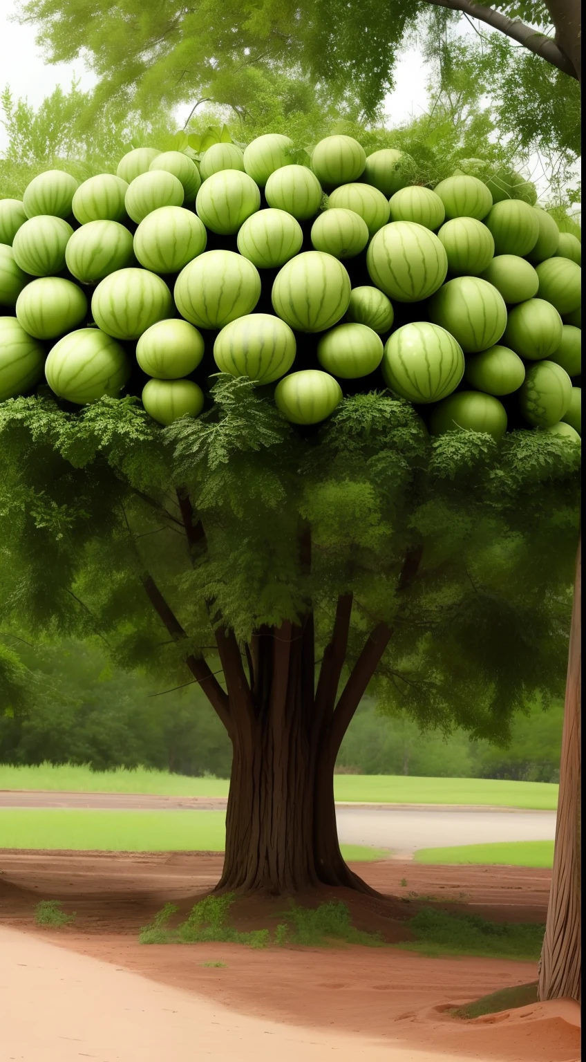 A tree with a lot of watermelons