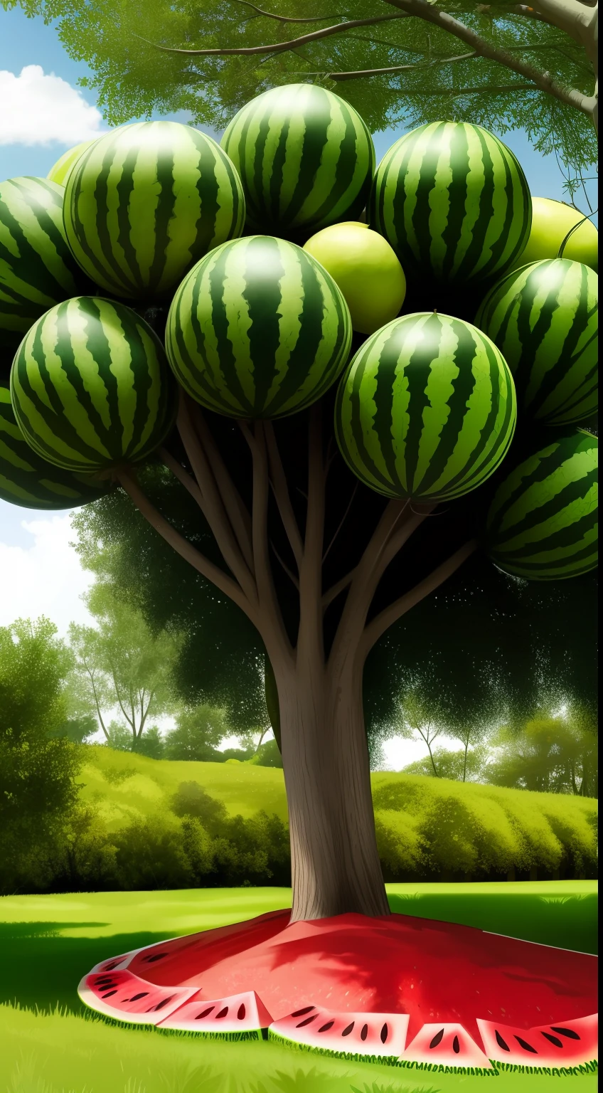 A tree with a lot of watermelons