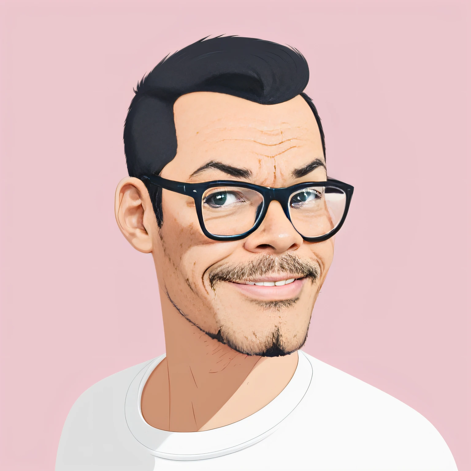 guttonervision8, A lively and playful (illustration:1.5) of a man donning glasses, his face characterized by clear contours and animated expressions. The artwork showcases the subject wearing a fashionable black t-shirt, adding a touch of modernity to the character's look. Created in a classic (2D cartoon style:1.5), the artwork features bold lines and vibrant colors, bringing the character to life. The white background enhances the focus on the man, making him the center of attention in this delightful illustration.