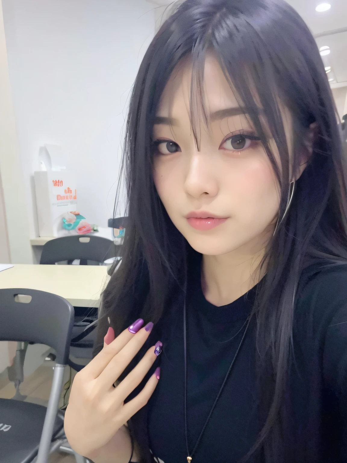 Arapei girl with long black hair and black shirt, ulzzangs, She has black hair,By bangs, Korean girl, Shin Jinying, wan adorable korean face, tzuyu from twice, xintong chen, beautiful Korean women, lalisa manobal, sakimichan, jaeyeon nam, with cute - fine - face