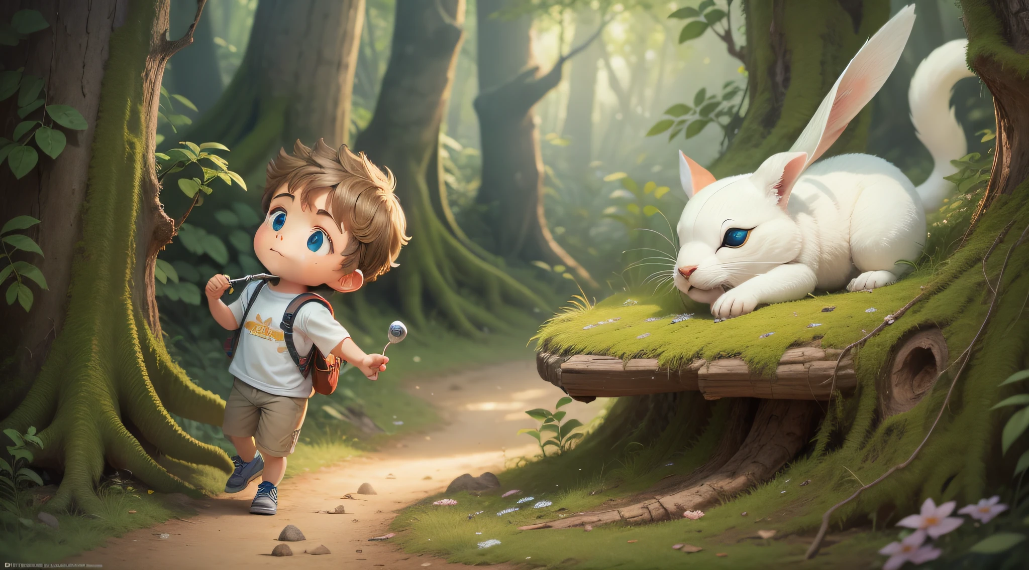 Era uma vez um menino chamado Lucas que morava em uma casinha na beira da mata. Lucas adorava explorar a natureza ao redor de sua casa e brincar com seu melhor amigo, um coelho branco com olhos cintilantes chamado Fuzzy.