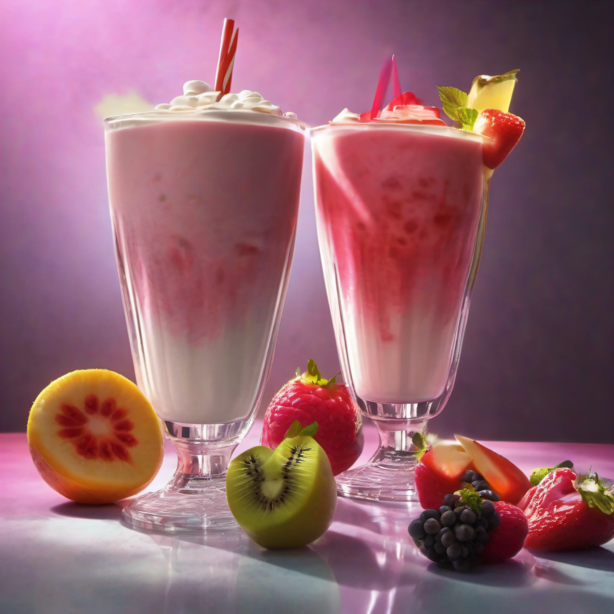 mixed fruit milkshake  hyper realistic, dramatic lighting