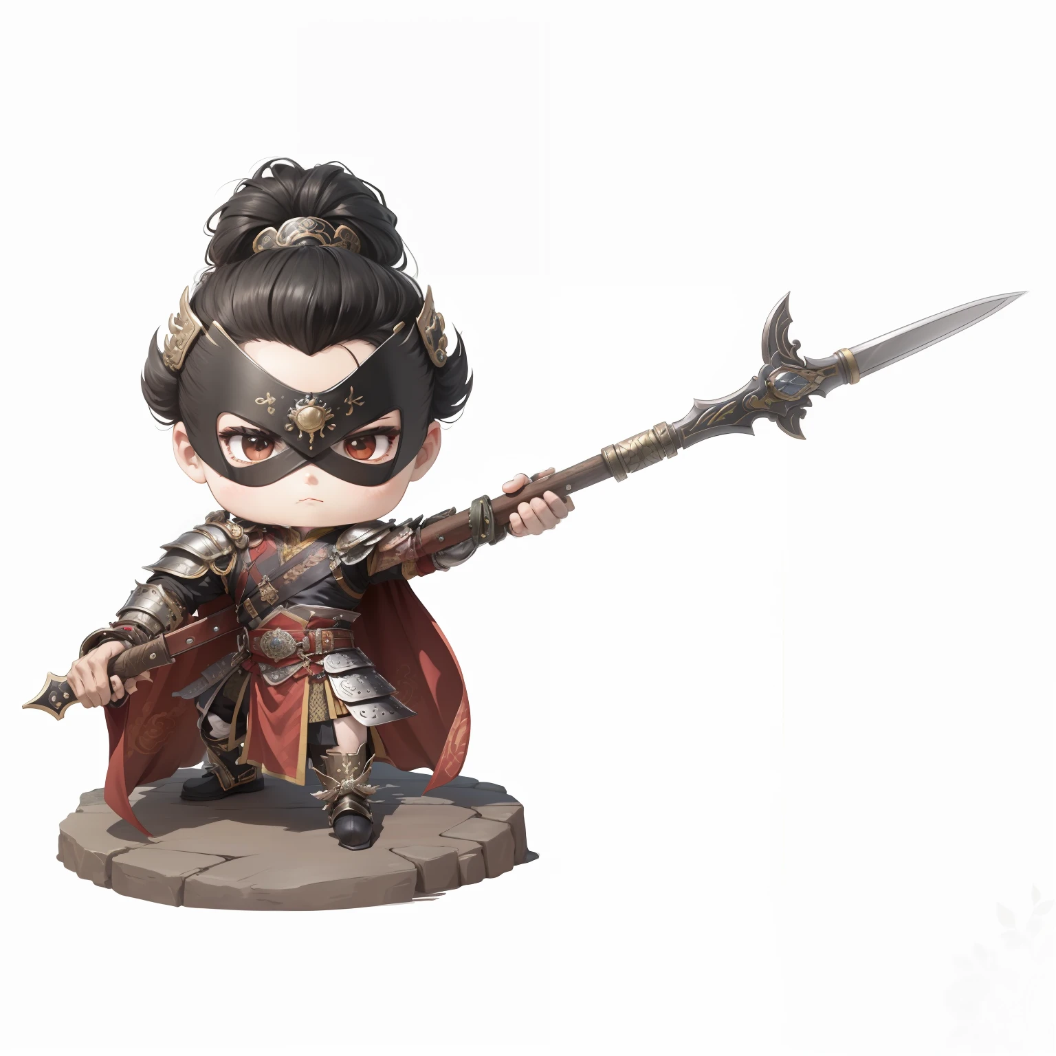 male people,Male characters,tchibi,Bad,Arms,Wu weapons,The handle has a delicate pattern,Shoulder blades,metal breastplate,chainmail,Animal pattern cuirass,chest plate,Bracers,Flowing hem,China-style,Chinese-style clothing,Chinese shoes,There are beautiful patterns on the weapon grips,Refinement,Fine painting,Refinement,infinite details,high definition detail,Delicate belt,Belt accessories,Male characters,Blindfolds,Black color hair,Patterned,Pattern,Blank background,Bright colors,Metal edging