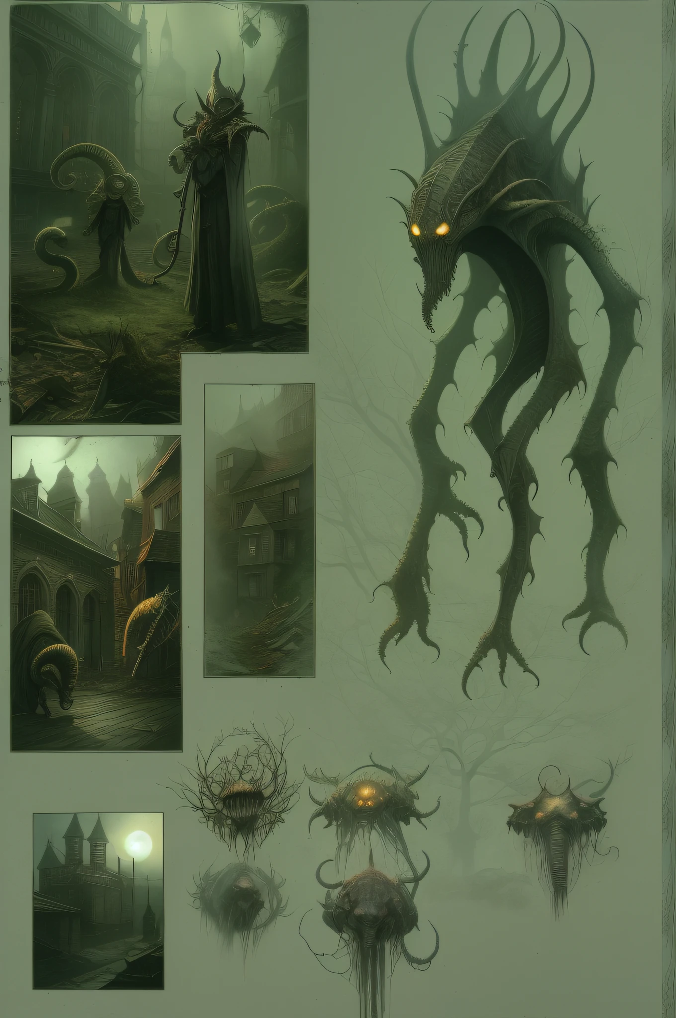 Bloodborne,Cthulhu,城市,Fog,Abandoned cities,Cthulhu city,chies,buggy,火焰,zaun,Creatures that continue to fester,The demons,An oppressive and mysterious atmosphere,A spooky and terrifying world,Mutated organisms,shadowing