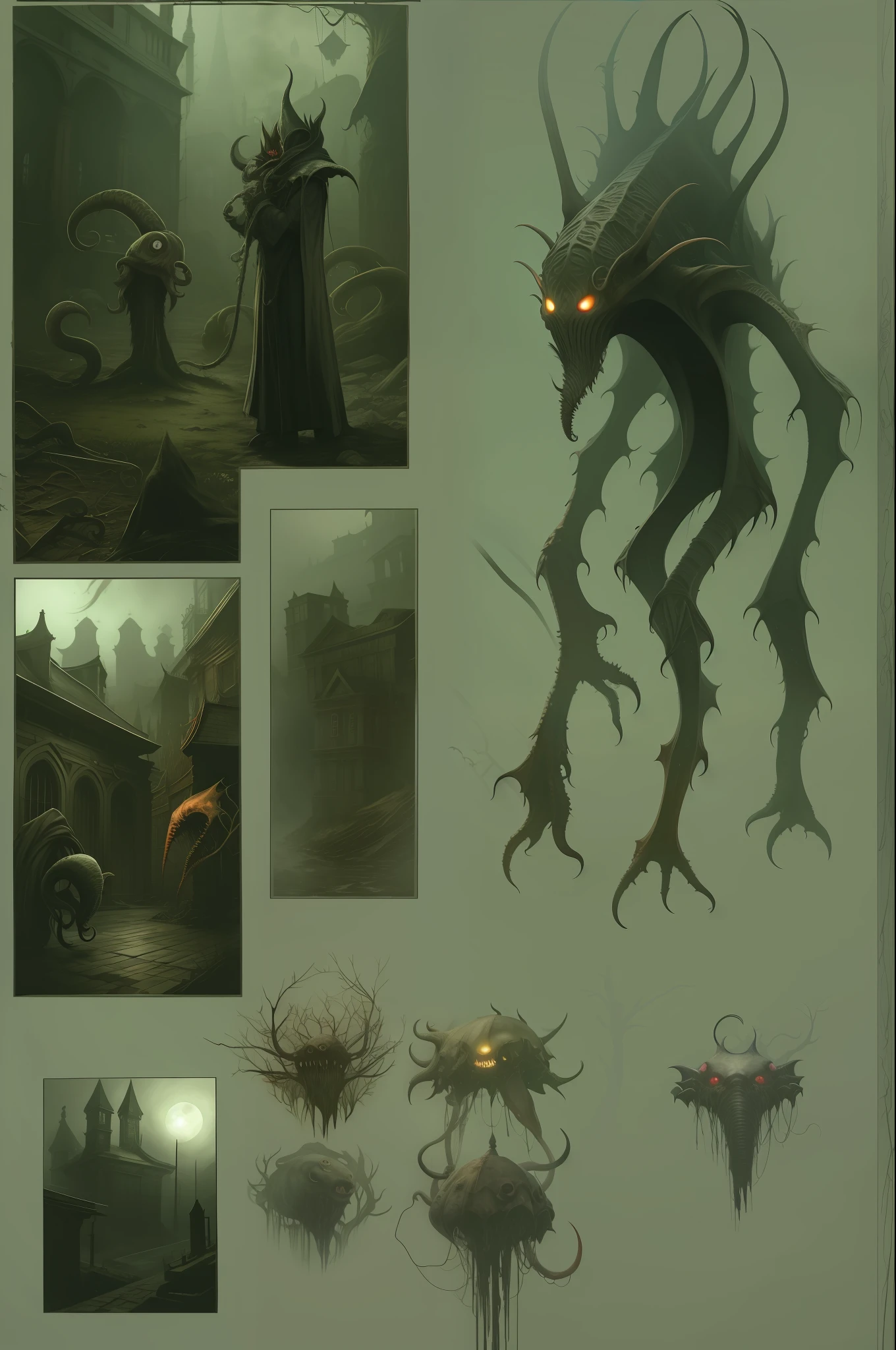 Bloodborne,Cthulhu,城市,Fog,Abandoned cities,Cthulhu city,chies,buggy,火焰,zaun,Creatures that continue to fester,The demons,An oppressive and mysterious atmosphere,A spooky and terrifying world,Mutated organisms,shadowing