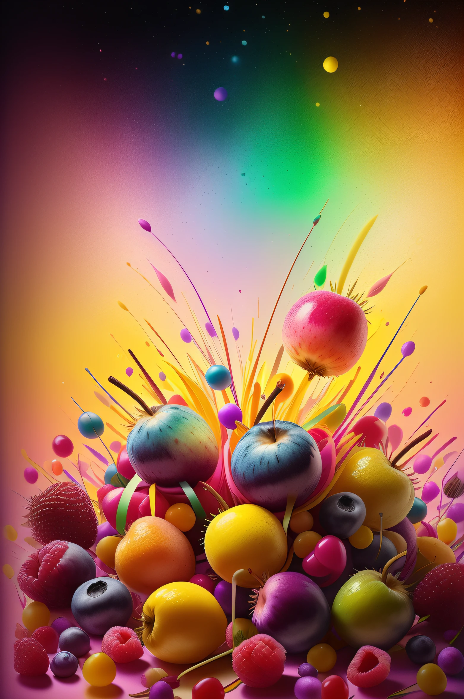 (milhares de cores vibrantes, Bright lights and dramatic shadows) leite batido de frutas misturado