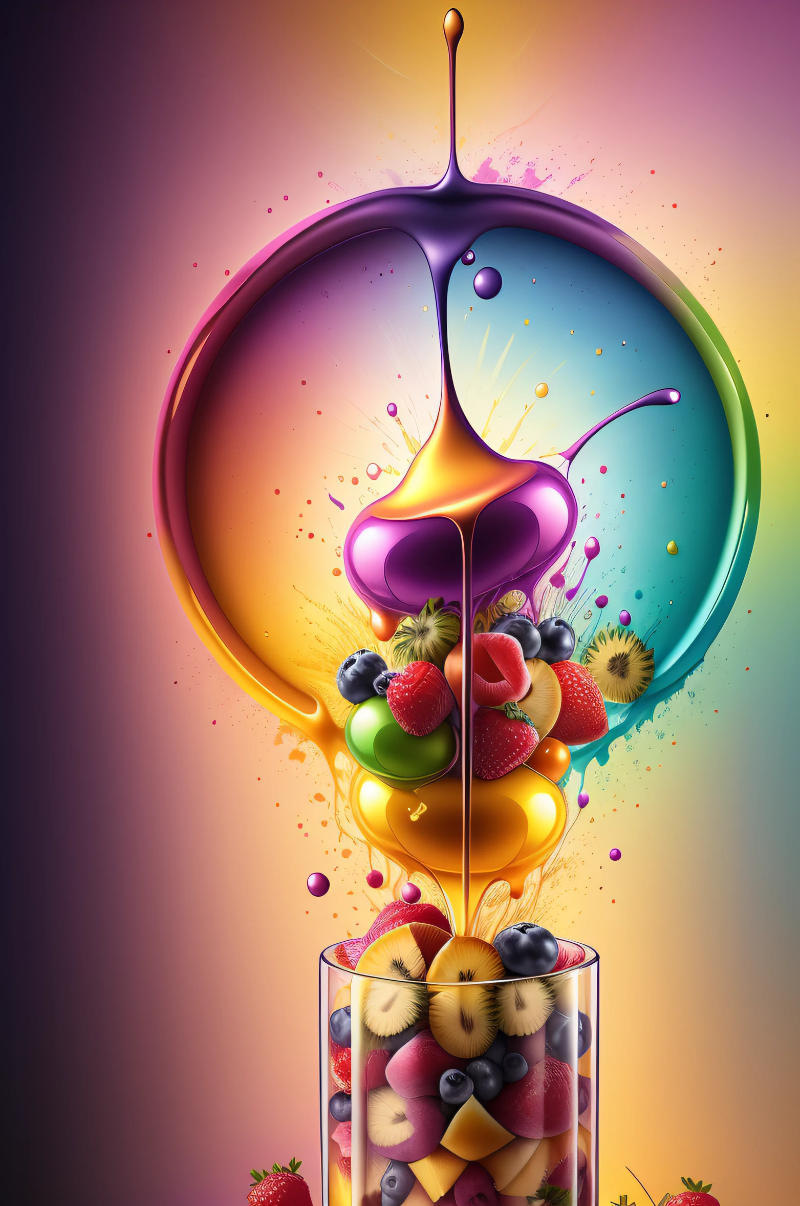 (milhares de cores vibrantes, Bright lights and dramatic shadows) leite batido de frutas misturado