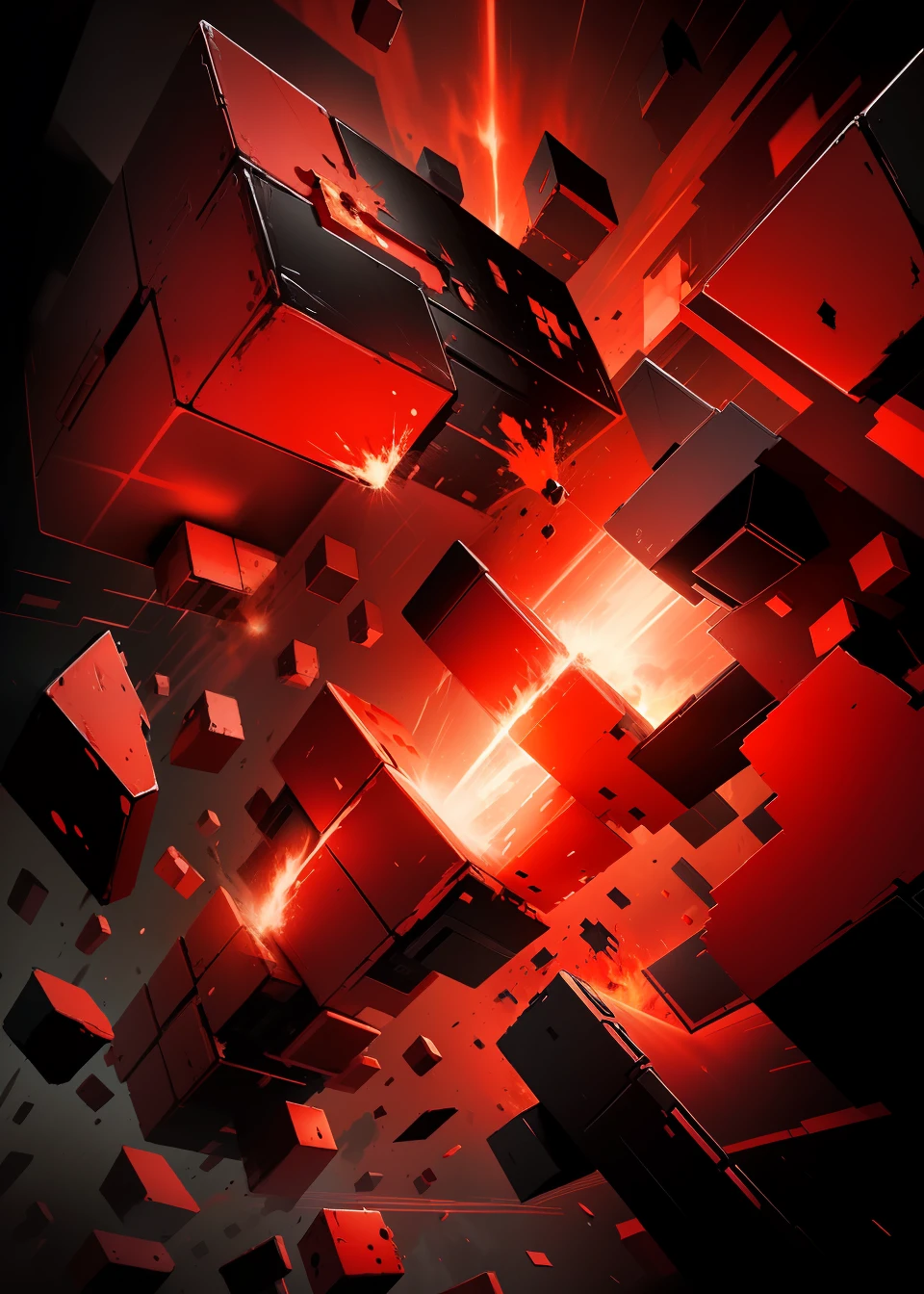 Spawn multiple red and black squares, Each side of the image occupies half to fill the entire picture，The blocks collide with each other and produce a white explosion
