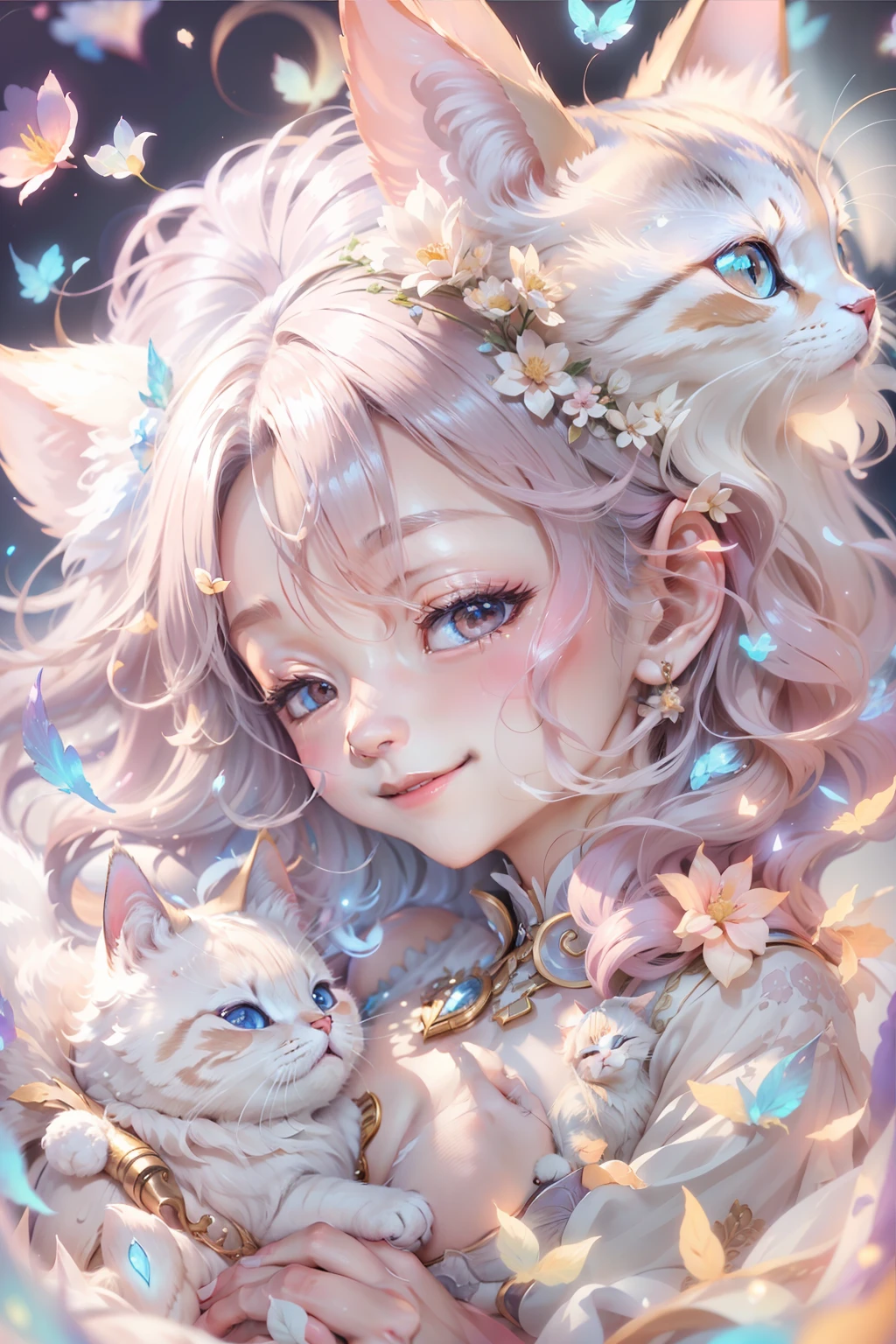 Gentle and beautiful、Congratulations、Bright smile、angelicales、Enjoy、blessings、fluffly、heart mark、Irridescent color、catss