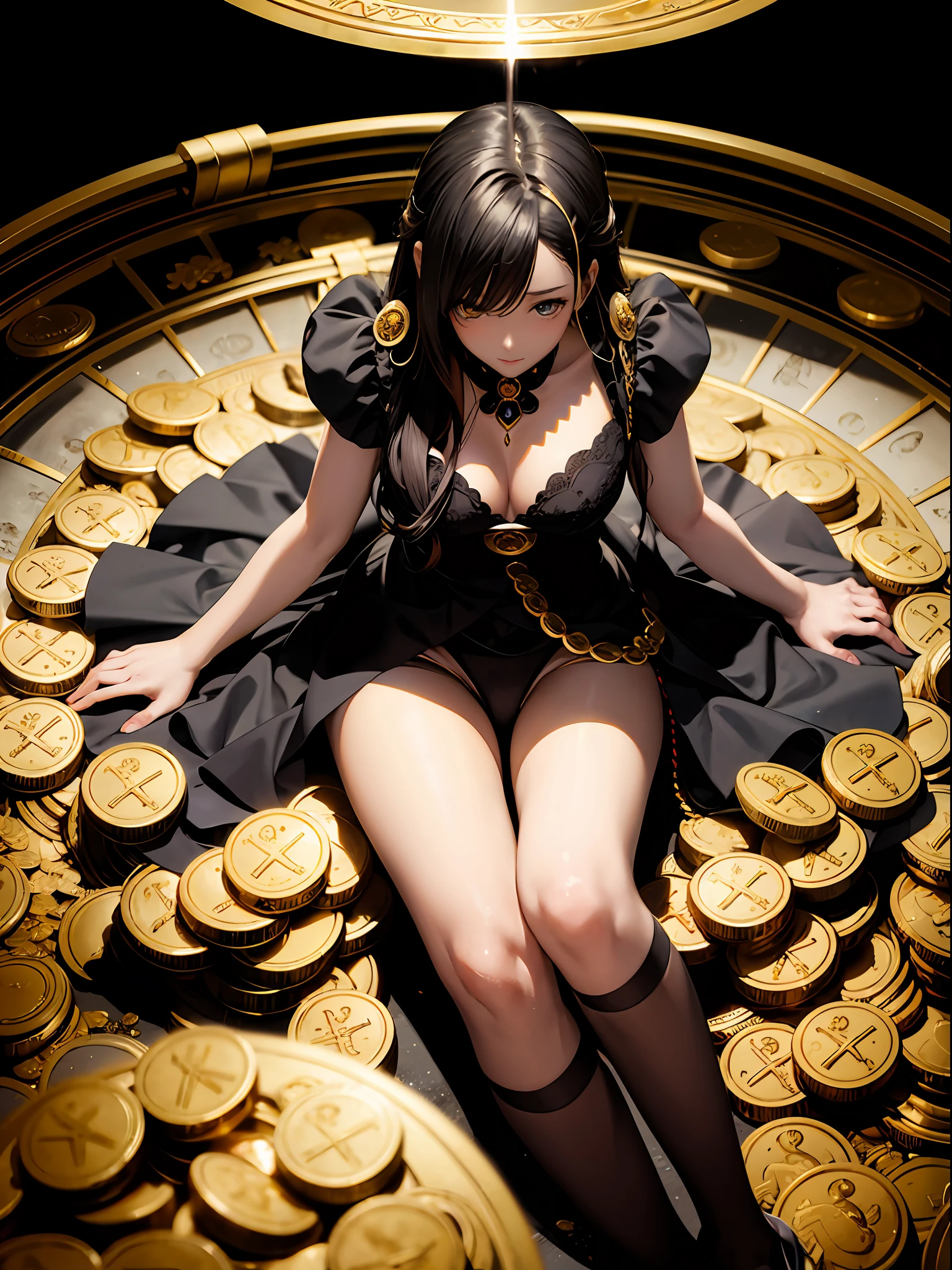anime artwork,Piles of gold coins, (tmasterpiece, top-quality, offcial art, Beauty and aesthetics:1.2), gameicon, tmasterpiece, HD transparent background, Blender cycle, volumettic light, spectacle, fanciful, Negative prompt, best qualtiy,