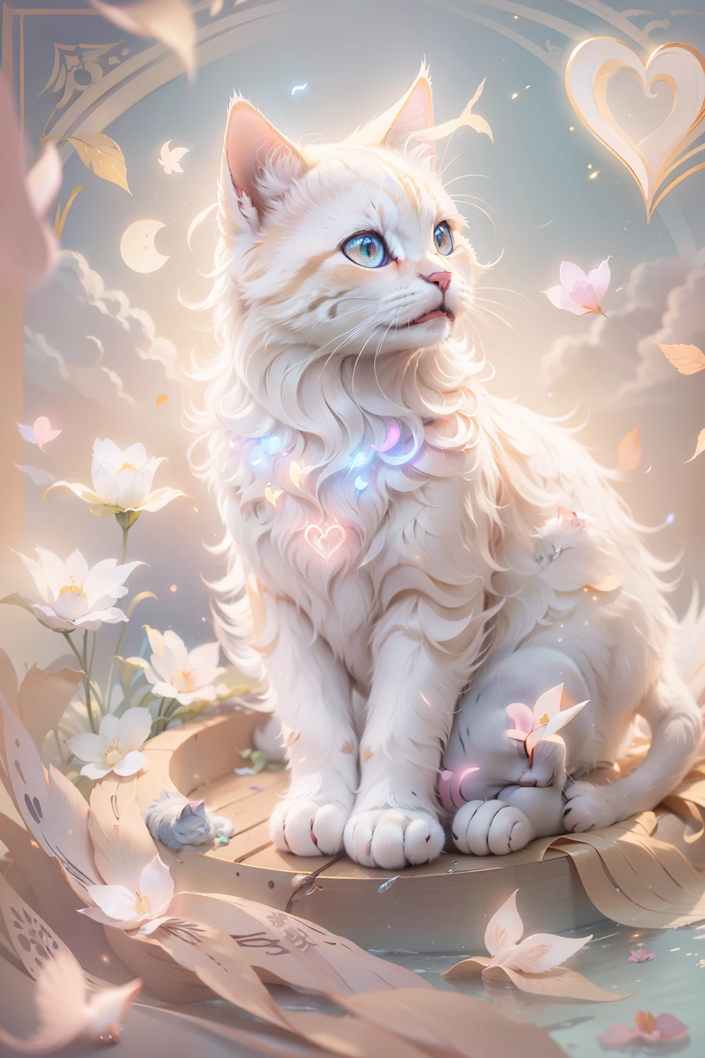 Angel and Cat、Gentle and beautiful、Congratulations、Bright smile、Enjoy、blessings、fluffly、heart mark、Irridescent color