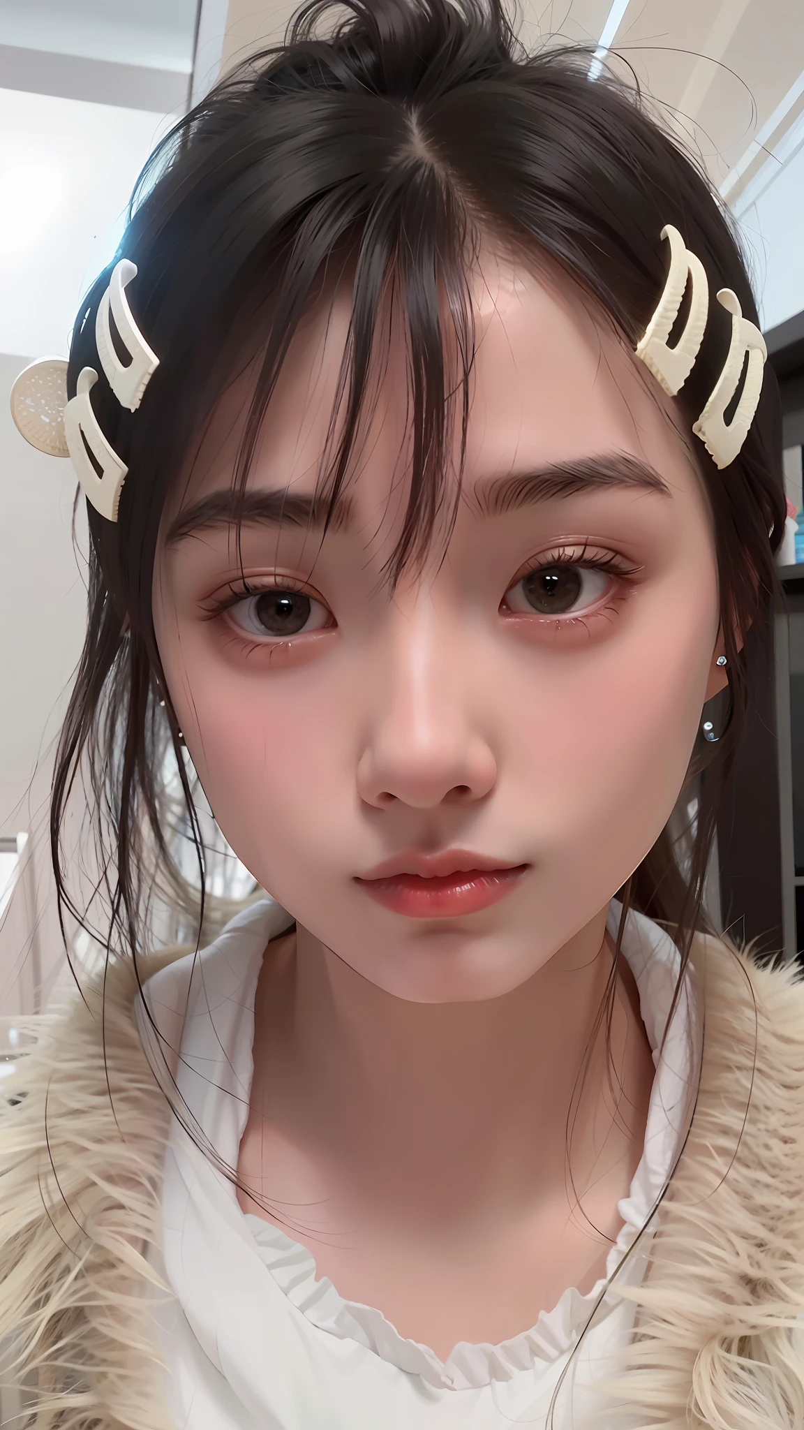 There was a young girl with a pair of hairpins on her head, young cute wan asian face, xintong chen, wan adorable korean face, Round cute face, with round face, beautiful round face, young lovely Korean faces, girl cute-fine face, small heart - shaped face, xision wu, pale round face, Young and cute face