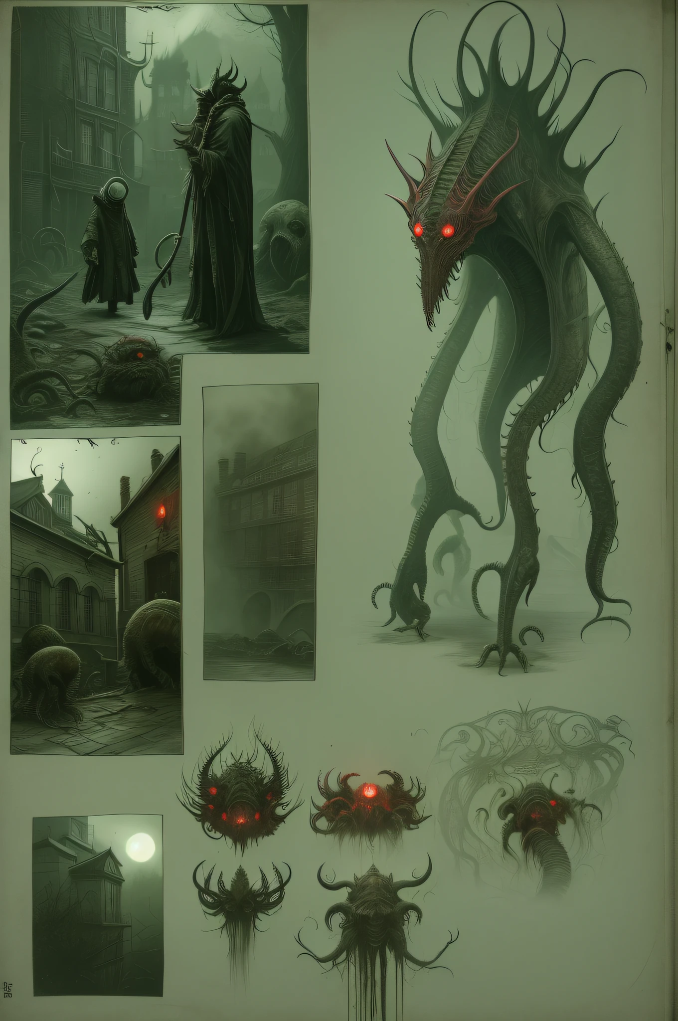 Bloodborne，Cthulhu，城市，Heavy fog，Abandoned cities，City of Cthulhu，chies，buggy，火焰，zaun，Creatures that continue to fester，The demons，An oppressive and mysterious atmosphere，A weird and terrifying world，Mutated organisms，shadowing