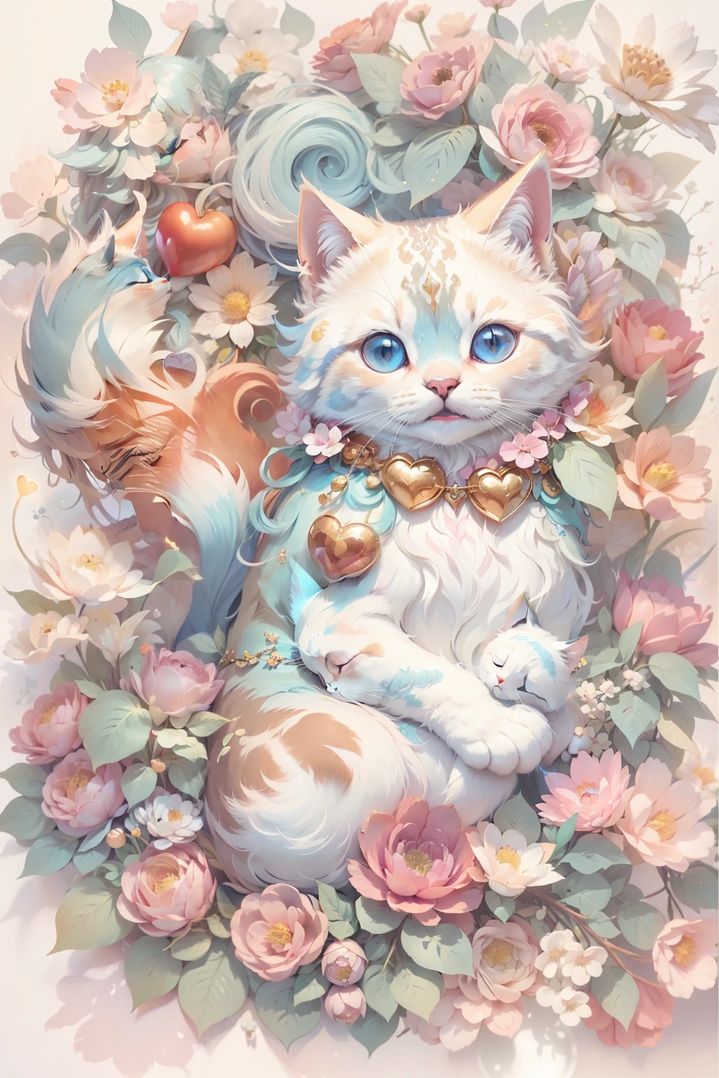 Bright and beautiful、Congratulations、Have fun and laugh、angelicales、Enjoy、blessings、fluffly、heart mark、Irridescent color、Cats