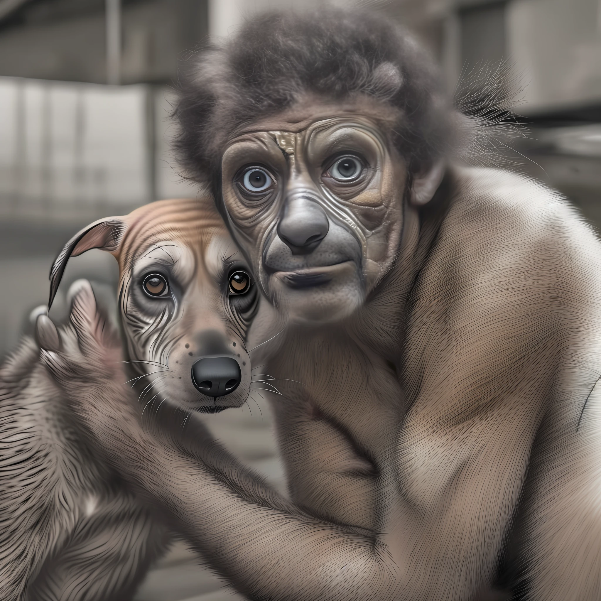 Hybrid man, rosto humano com focinho e orelhas de cachorro.