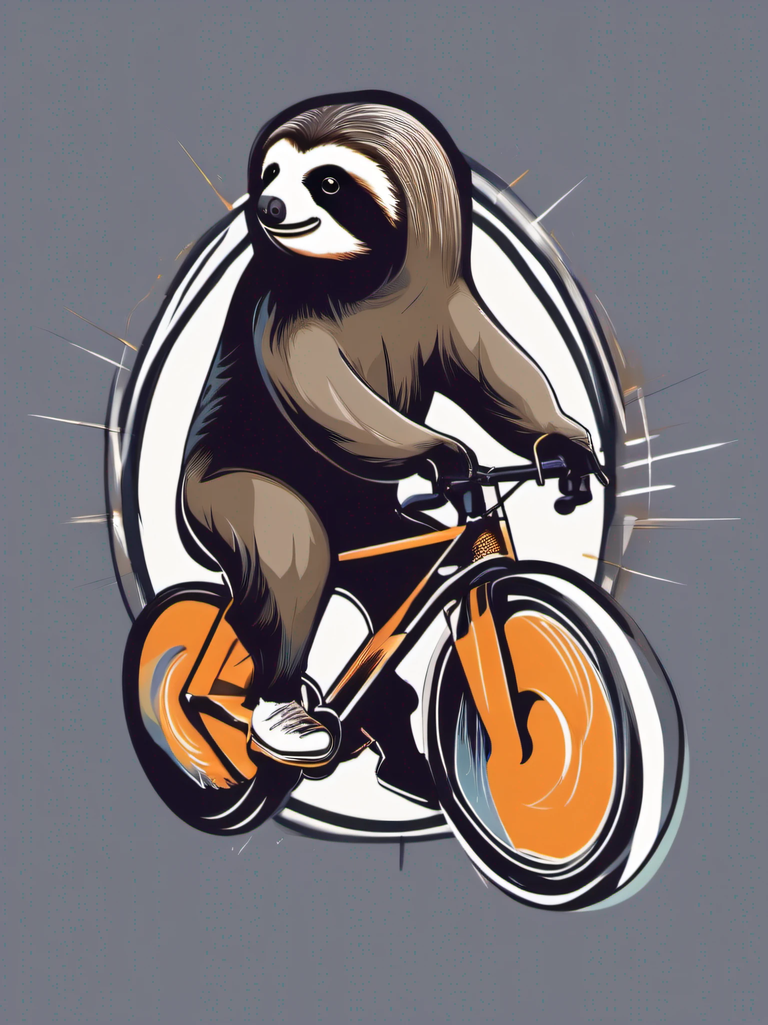 isolated vector-art t-shirt design of a sloth showcasing its cycling prowess. The sloth should be depicted in a sporty and determined posture, wearing cycling gear and helmet. Use bold and energetic colors to convey a sense of action and enthusiasm. The background can include speed lines or a cycling race track, emphasizing the sloth's cycling prowess. This design inspires viewers to embrace their inner cyclist and pursue their passions with pride, isolated, no-background, in the style of 0mib