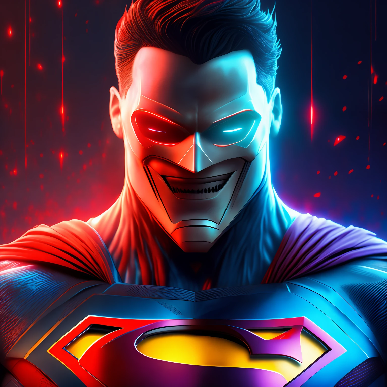 Superman Ciborgue (DC), cyberpunk, 8K, Anonymous mask smiling,anonymous