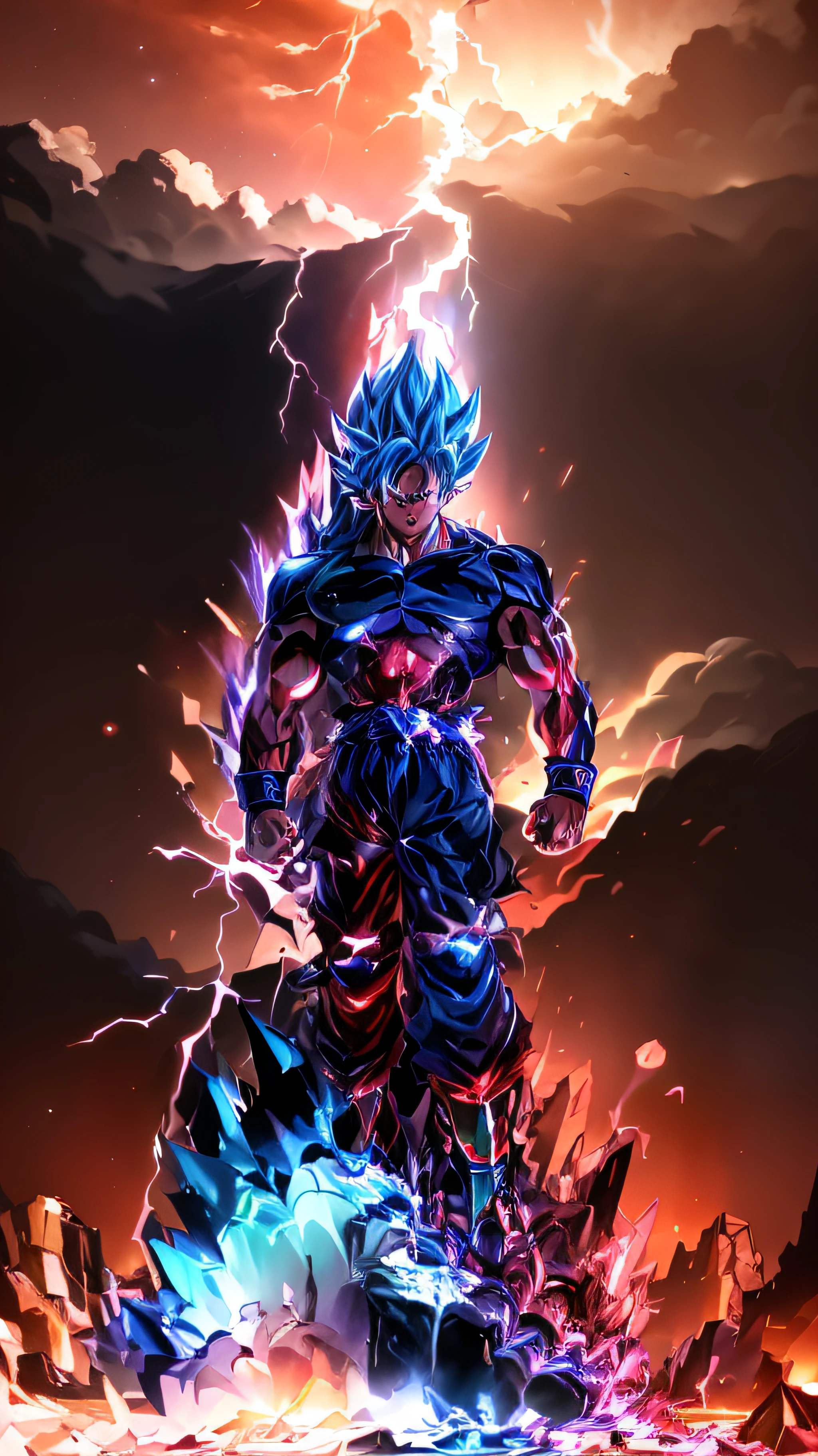 Super Ice Saiyan Girl、Smash the starry sky、Unleash huge energy waves that generate huge shock waves。When you stand on an ice dragon、The background is a meteor universe of storms。Energy waves are、It is a mixture of red and blue tones with a swirling pattern。(ice magic: 1.2), (epicd: 1.3), (Chaos ingredients: 1.2), (metal: 1.1), (Dark red: 1.1), (Comic Books: 1.2), ((3D)), (((In fact))), The periphery of the body emits an aura