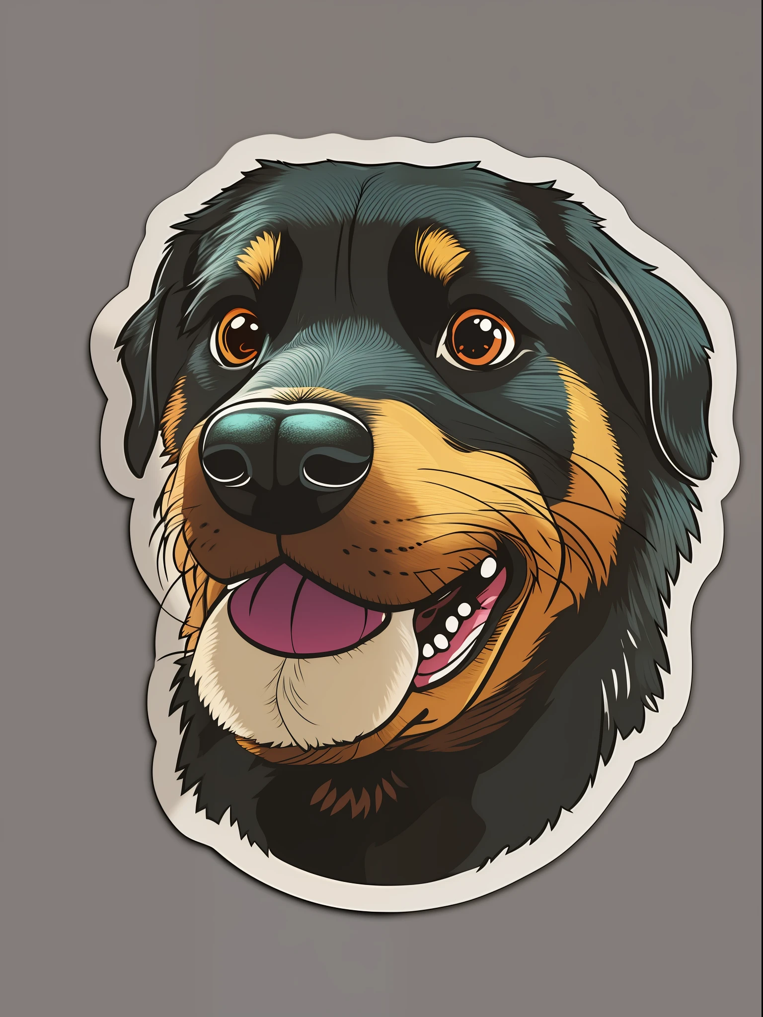 sticker, cartoon cute Rottweiler, white background, Vermeer style, 12K, high quality, HD, octane render, cinematic lighting