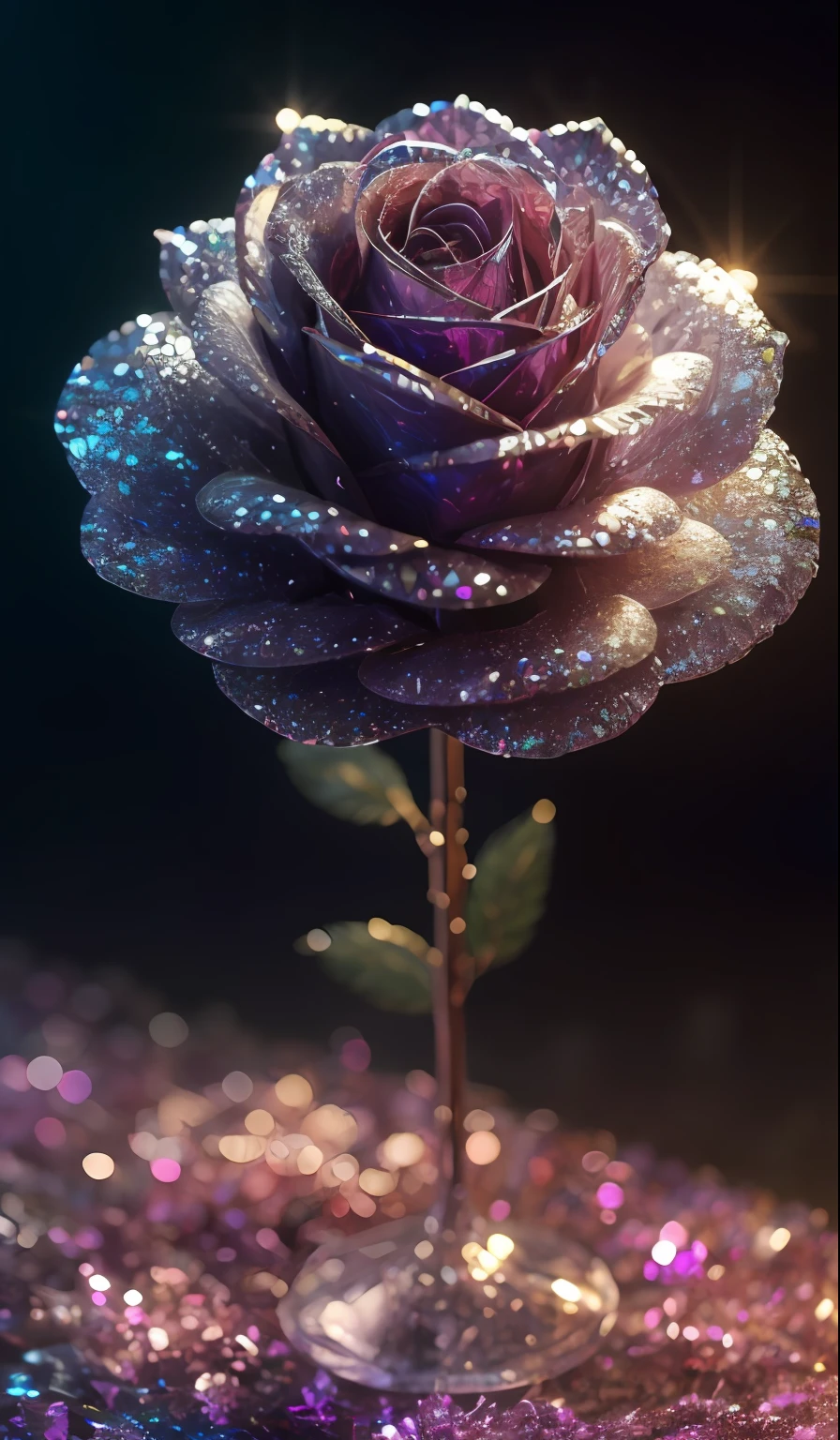 Crystal rose, fanciful, galaxias, cleanness, glittery, glittery, Splendor, Colorful, Amazing photography, dramatic lighting, photo-realism, ultra - detailed, 4K, depth of fields, A high resolution
