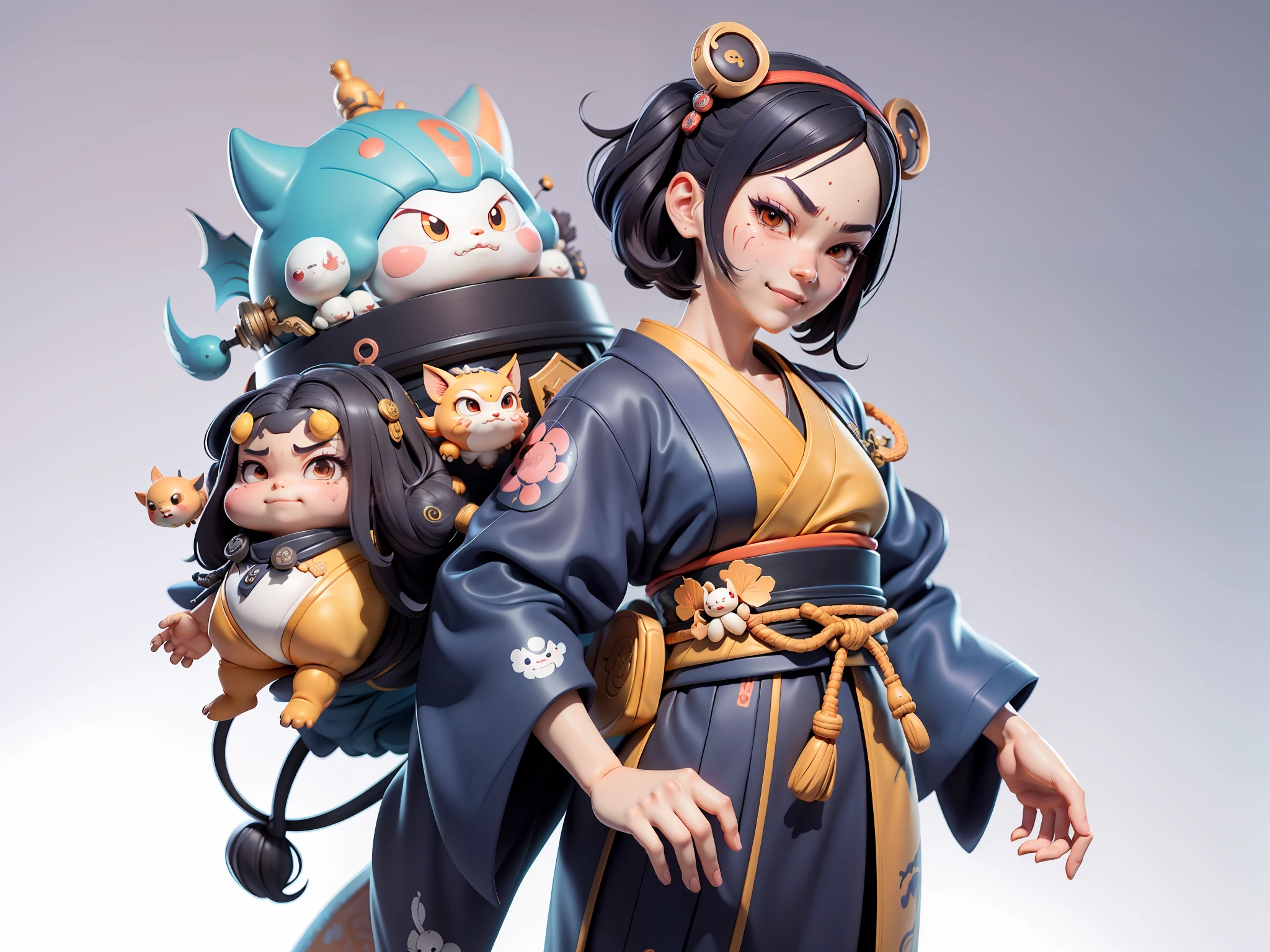 (Daisaku),(Need),(Super meticulous),(full bodyesbian:1.2),Japanese ukiyo-e girl,japanese geisha,Beautiful,Oriental dragon,Aeolian Thor,Raised sexy,爆乳,Oriental face,TV Anchor,Bust portrait illustration,Alone,In black suit,a blue tie,The face is slightly chubby,The face was clean,without a beard,Black super short hair,Black eyes,Smile confidently,3C computer sub-products,iPad, iphone,Digital painting,3D character design by Mark Clairen and Pixar and Hayao Miyazaki and Akira Toriyama,The illustration is a high-definition illustration in 4K resolution,With very detailed facial features and cartoon-style visuals。
